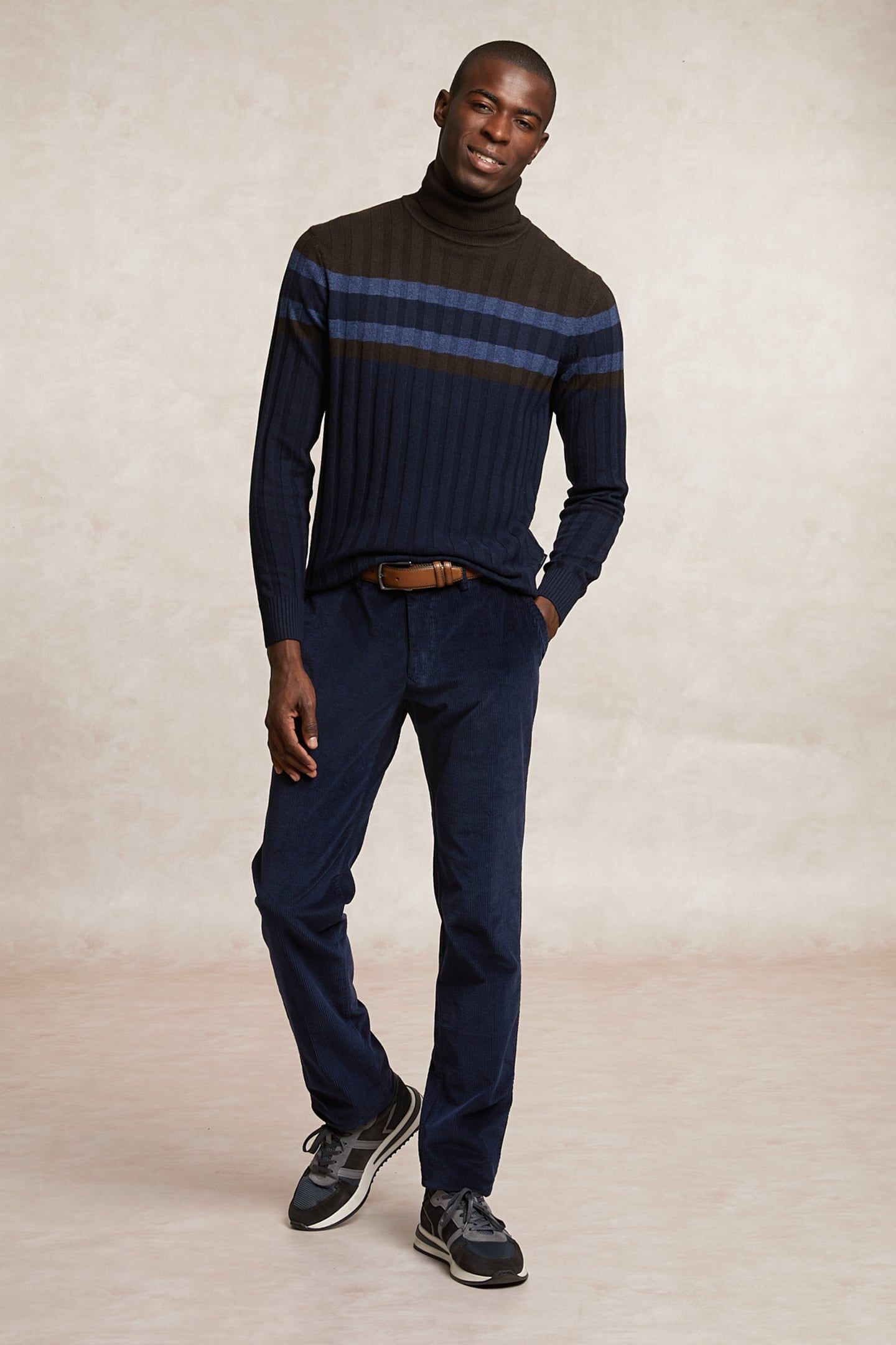 CUSTOM FIT RIBBED WOOL-CASHMERE ROLL NECK SWEATER NAVY/GANAC 1