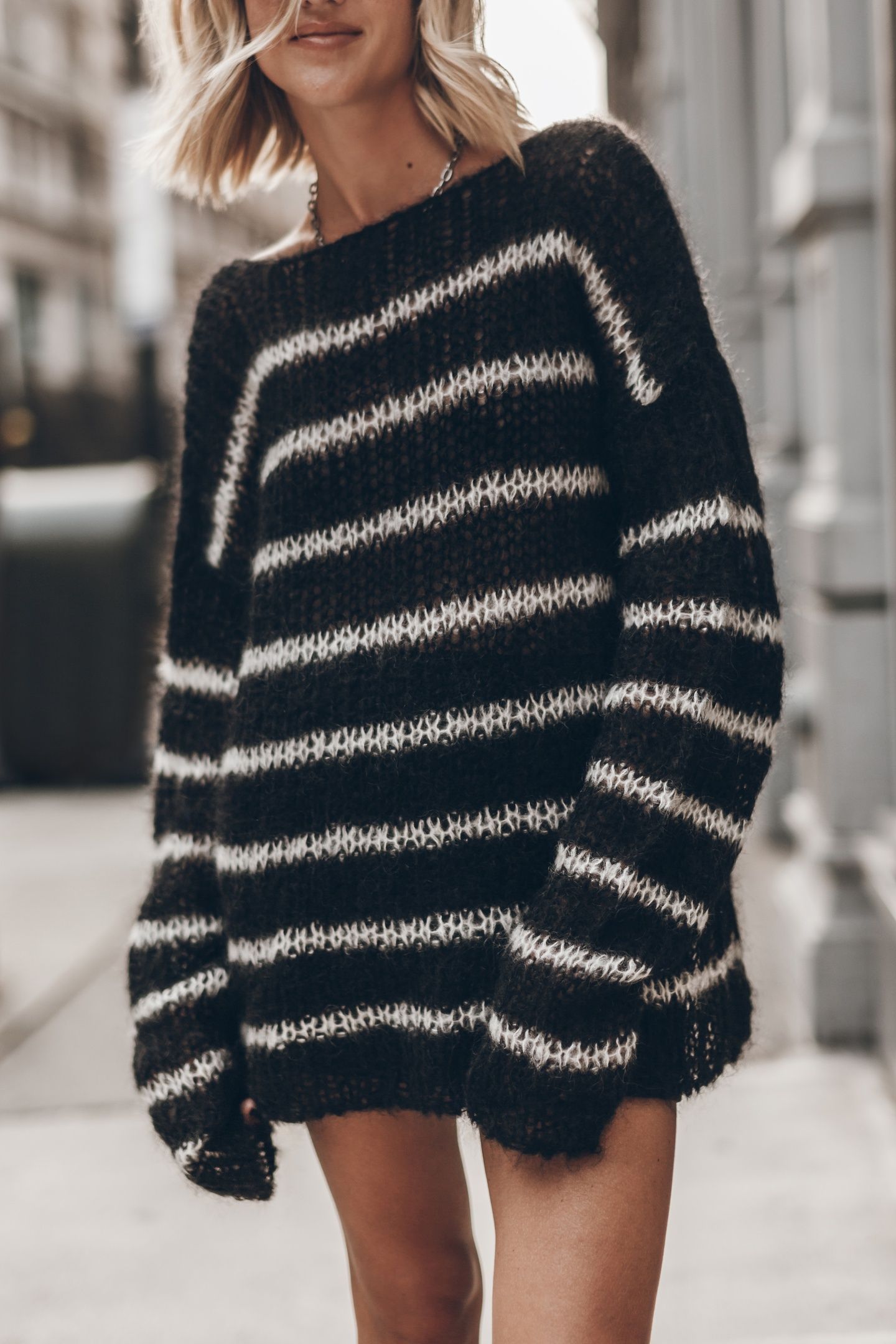 THE BLACK STRIPED MOHAIR KNITTED SWEATER BLACK 1