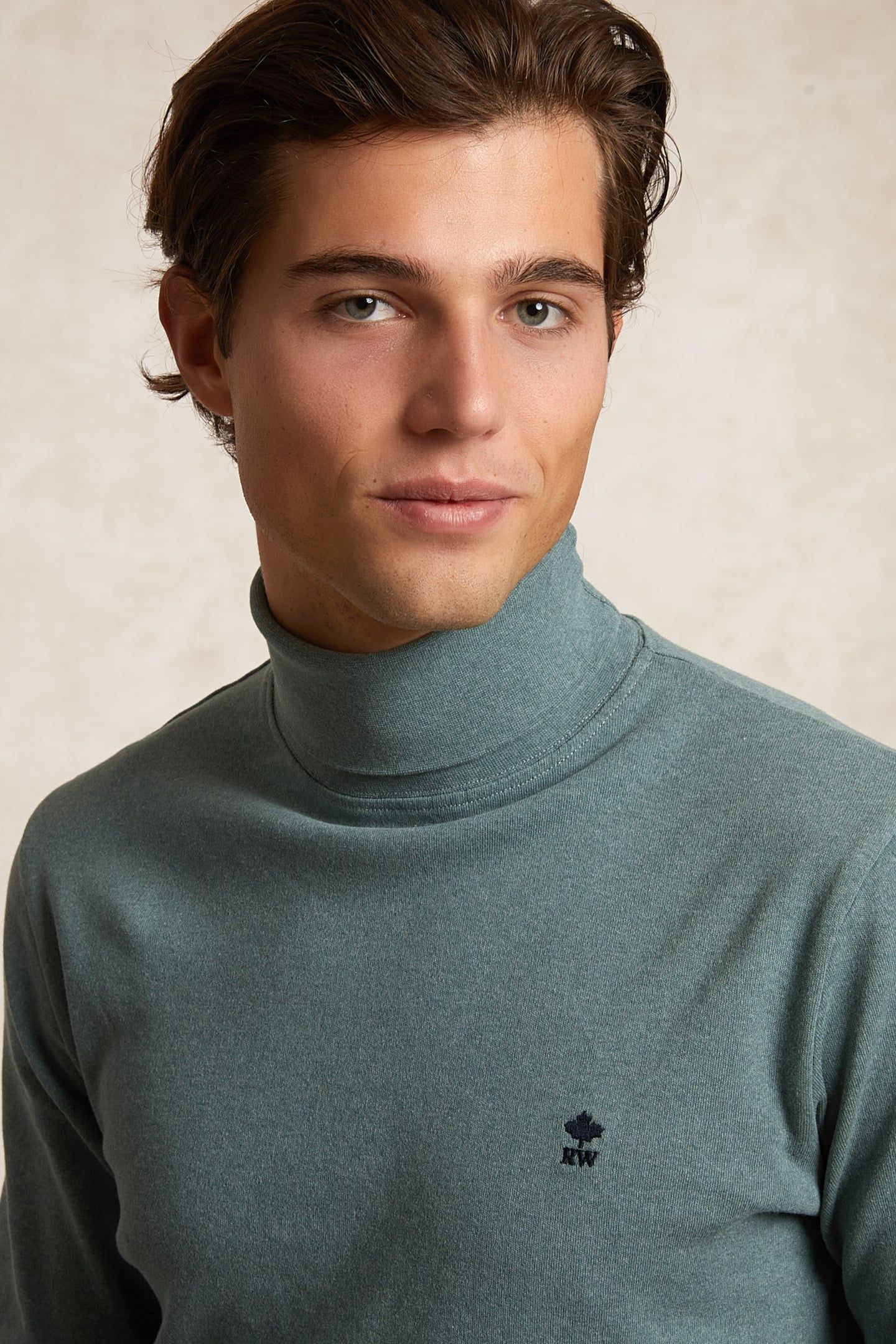 BASIC COTTON ROLL NECK T-SHIRT LONG SLEEVES JADE GREEN MIX 4
