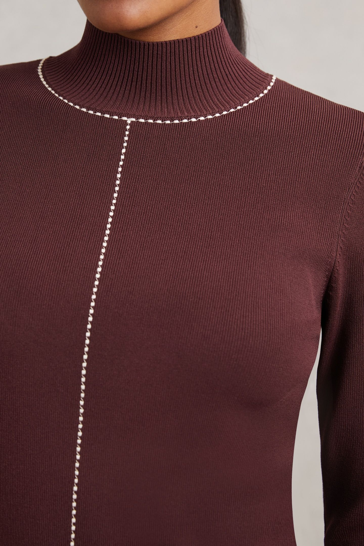 STITCH FRONT FUNNEL JUMPER BURGUNDY/CAMEL 5