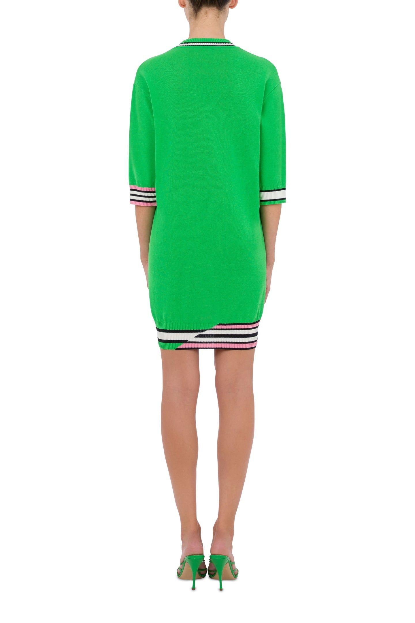 STRIPED DETAILS COTTON KNIT DRESS GREEN 2