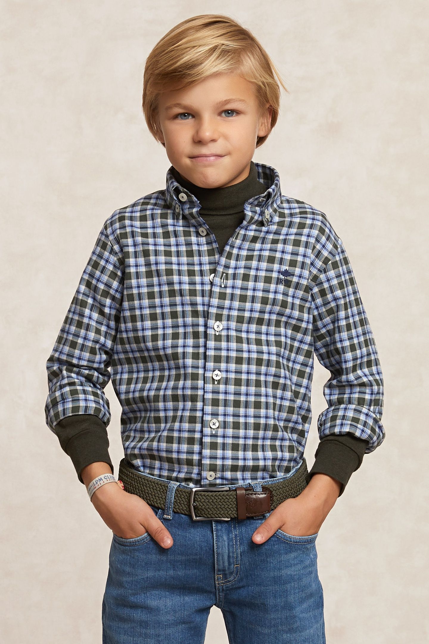 CUSTOM FIT CHECKED FLANNEL SHIRT KHAKI/BLUE 3