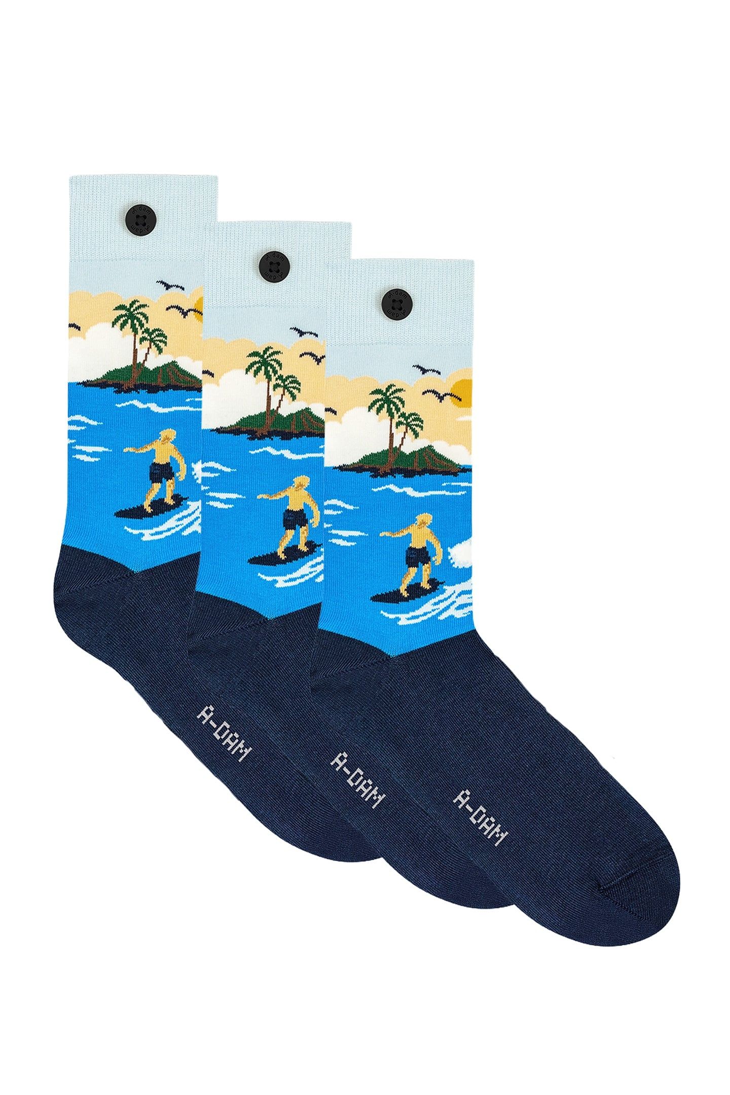 A-DAM 3-PACK CASUAL SOCKS BLUE SURF BLUE DARK NAVY 1