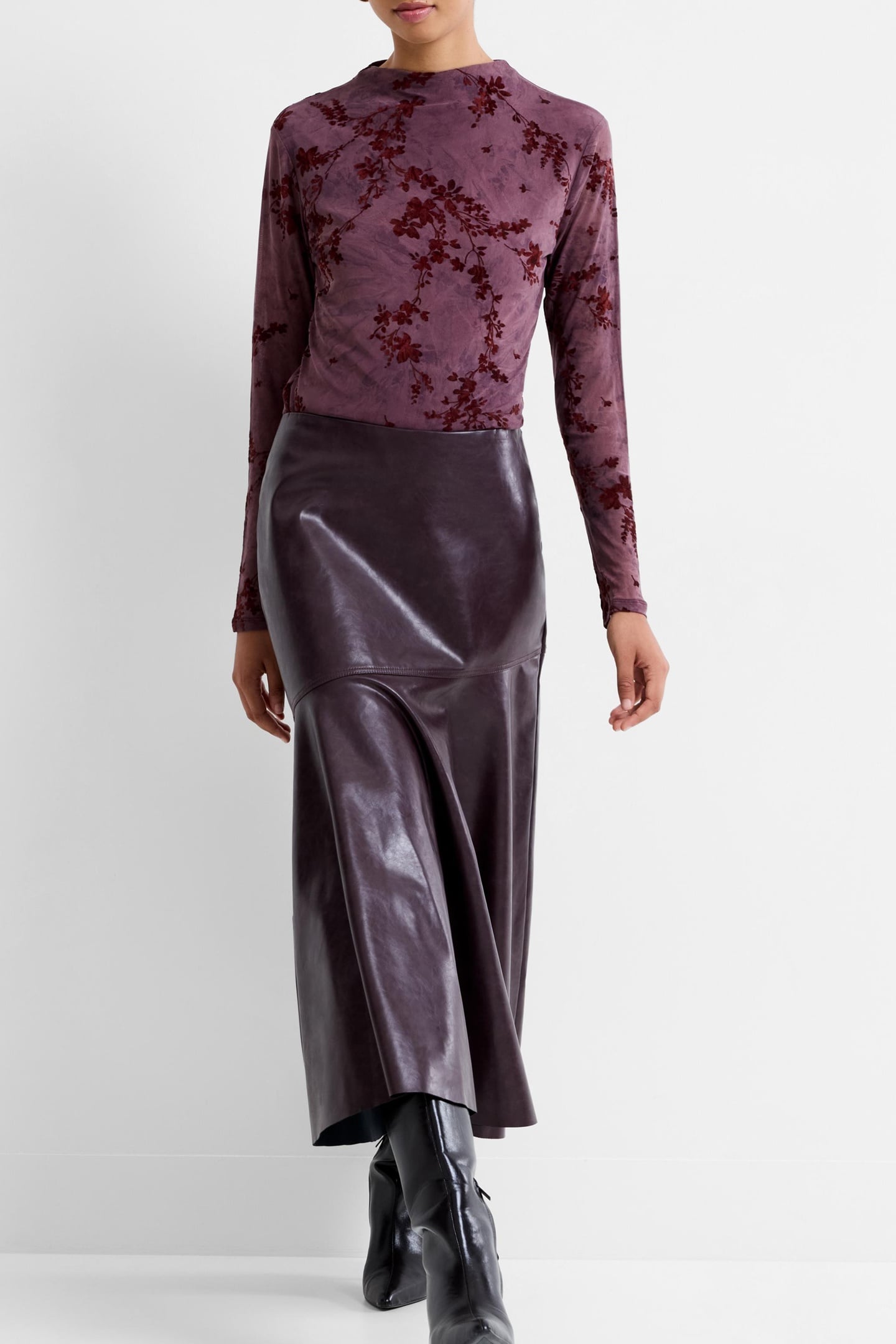 KAYLEIGH PU FLUTED MIDI SKIRT BORDEAUX RED BORDEAUX RED 2