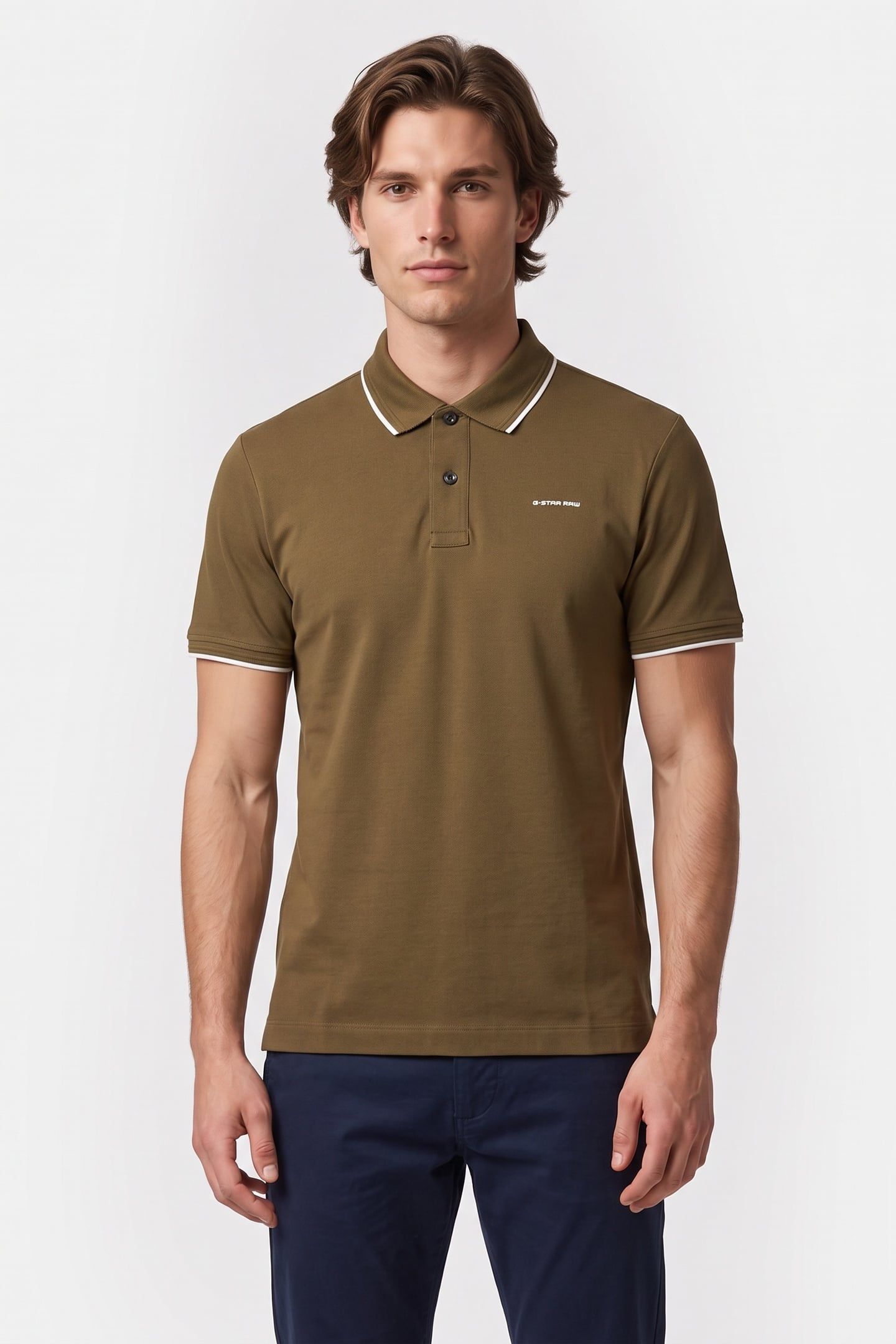 CHEST LOGO STRIPED POLO DARK OLIVE 1