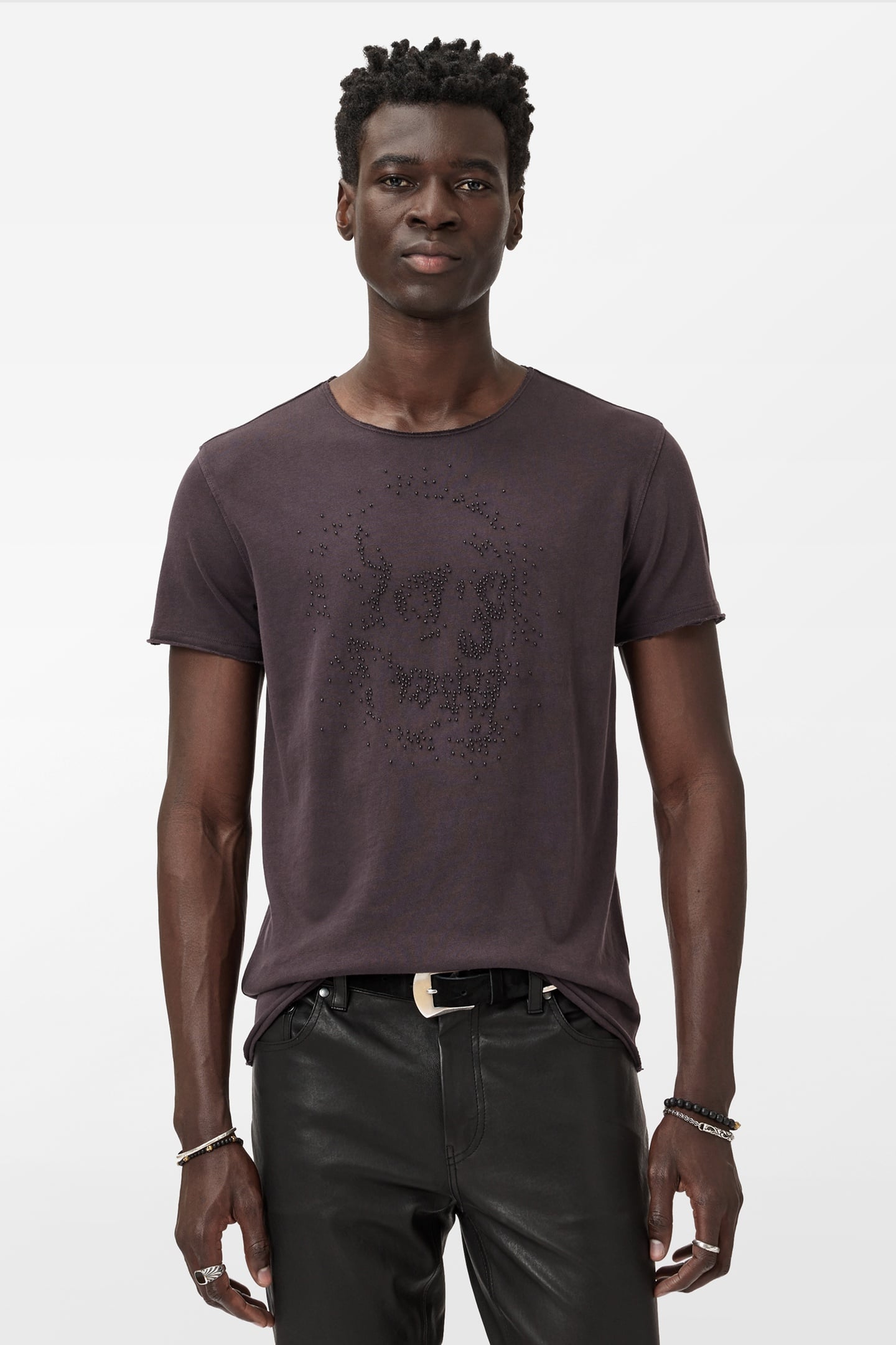 SS RAW EDGE TEE - BEADED SKULL OXBLOOD 1