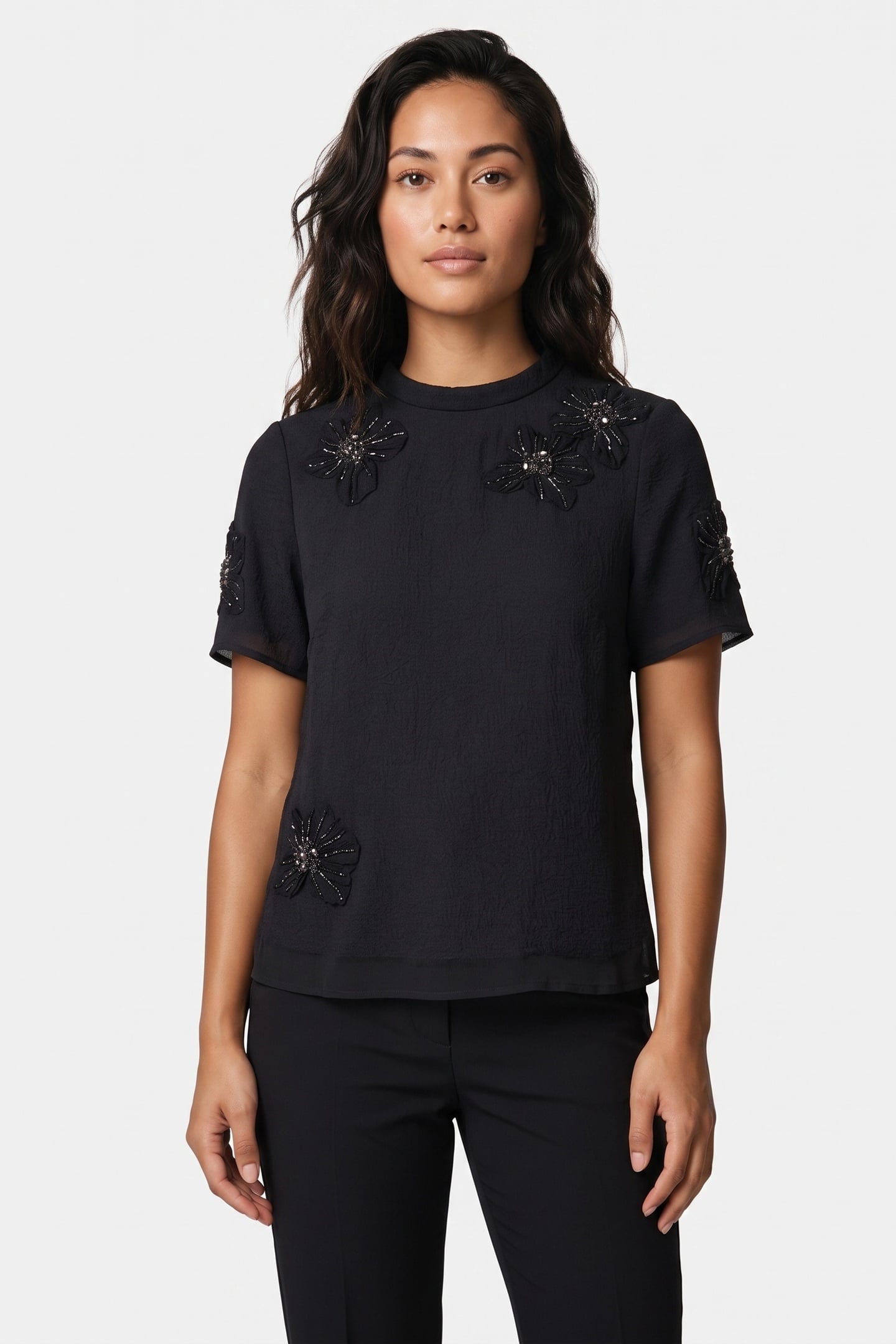 PA CAITLYN EMB TOP BLACK 1