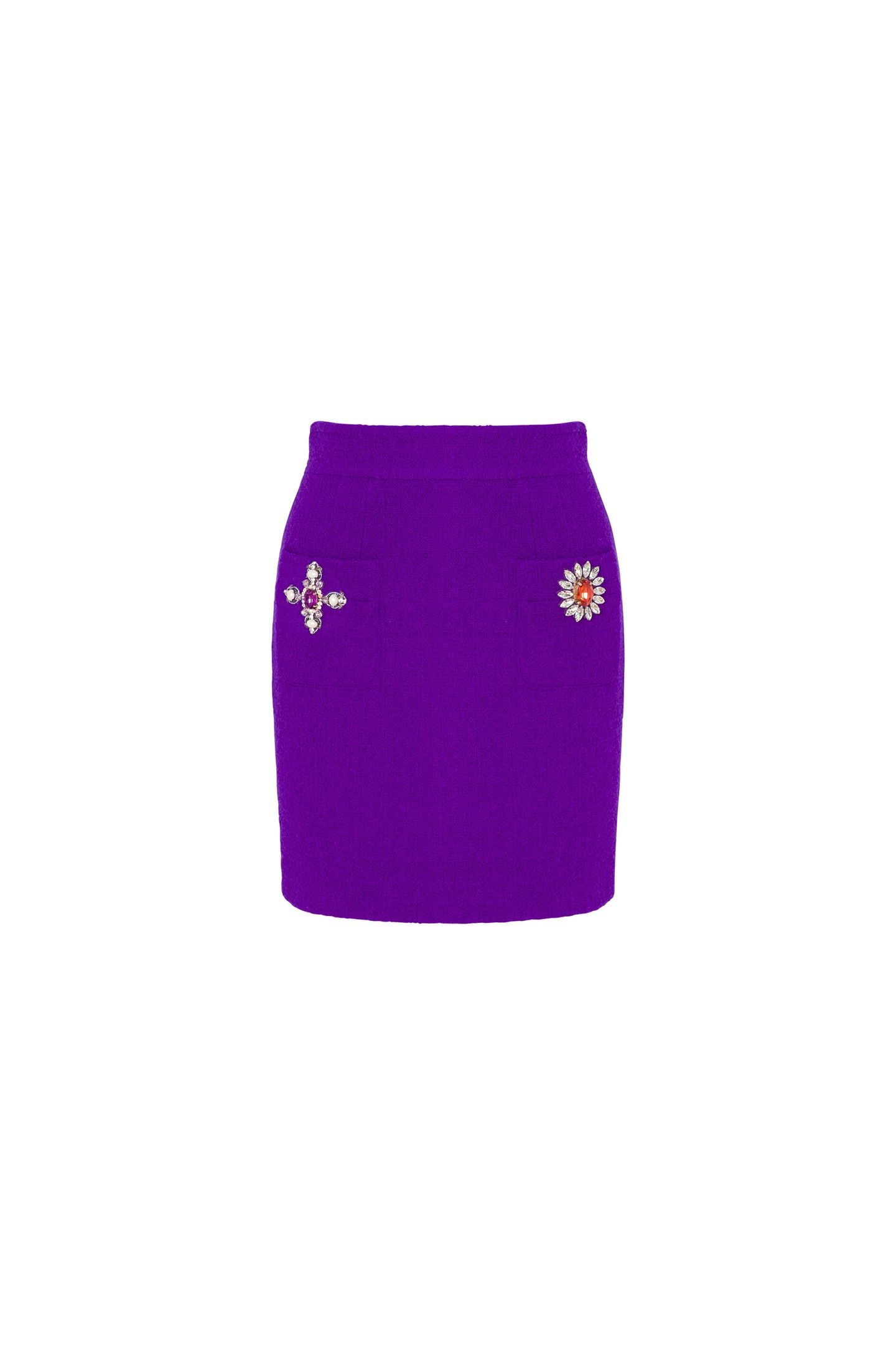 JEWEL BUTTONS BOUCLÉ MINI SKIRT PURPLE 3