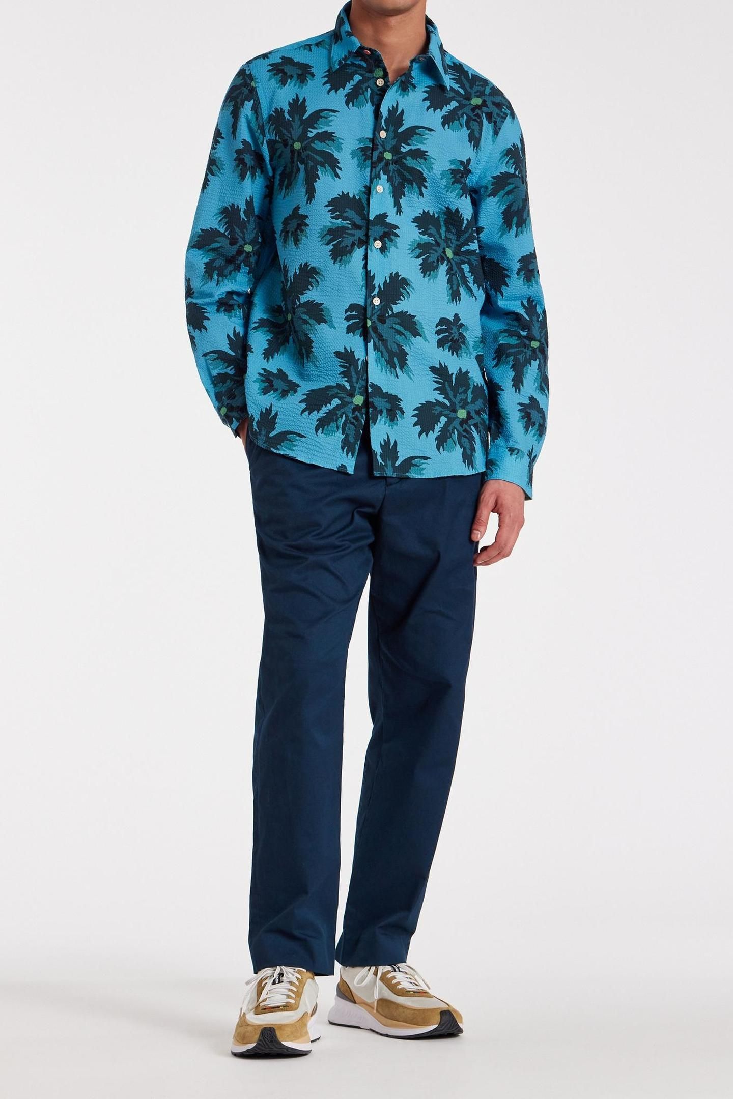 MENS REGULAR FIT LS SHIRT CURVE HEM BLUE 3