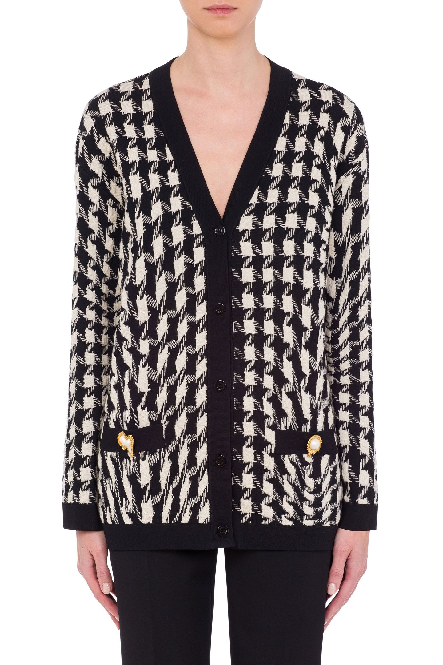 MORPHED HOUNDSTOOTH STRETCH CARDIGAN WHITE 1