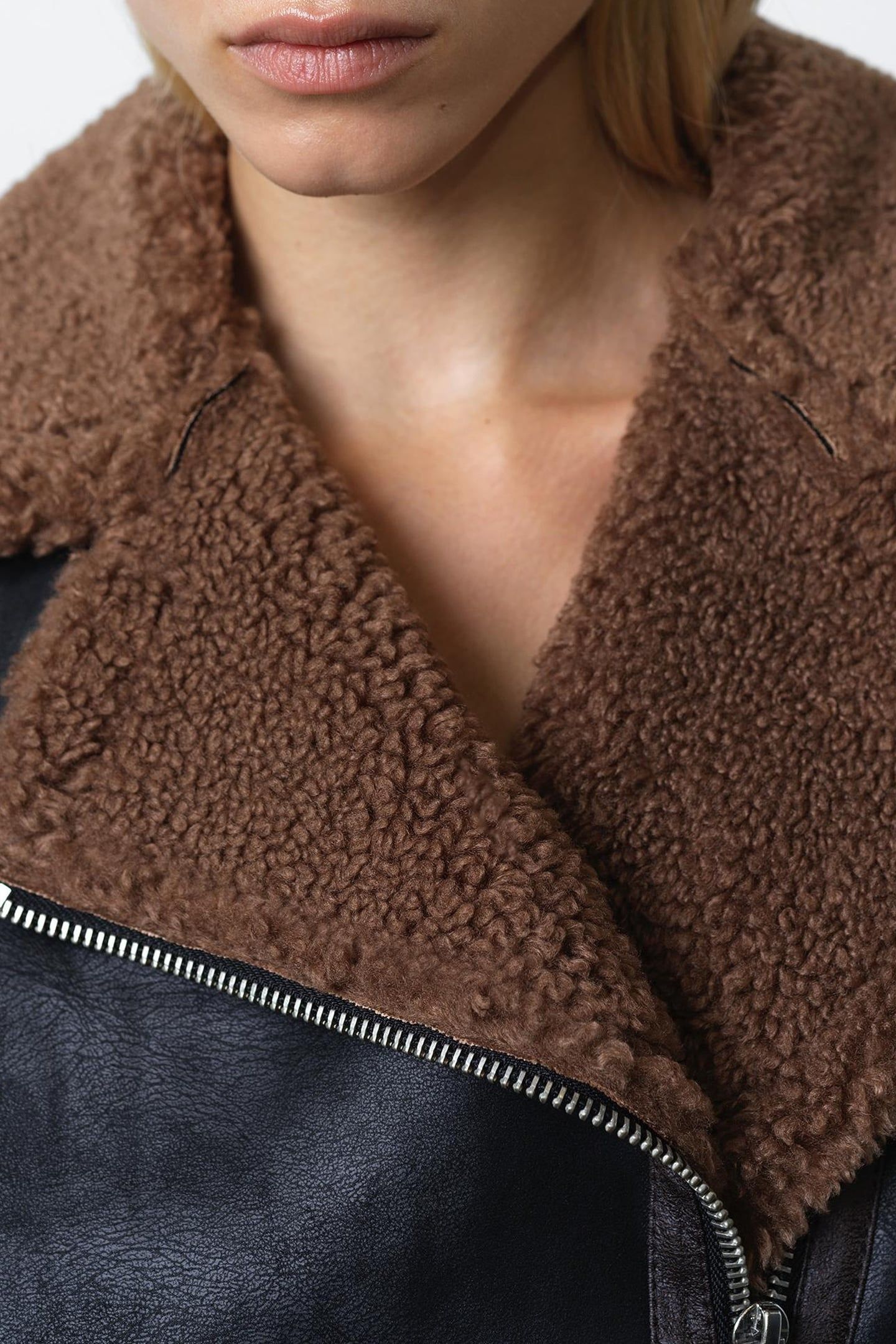 SUEDETTE ZIP UP JACKET BLACK BROWN BLACK BROWN 3