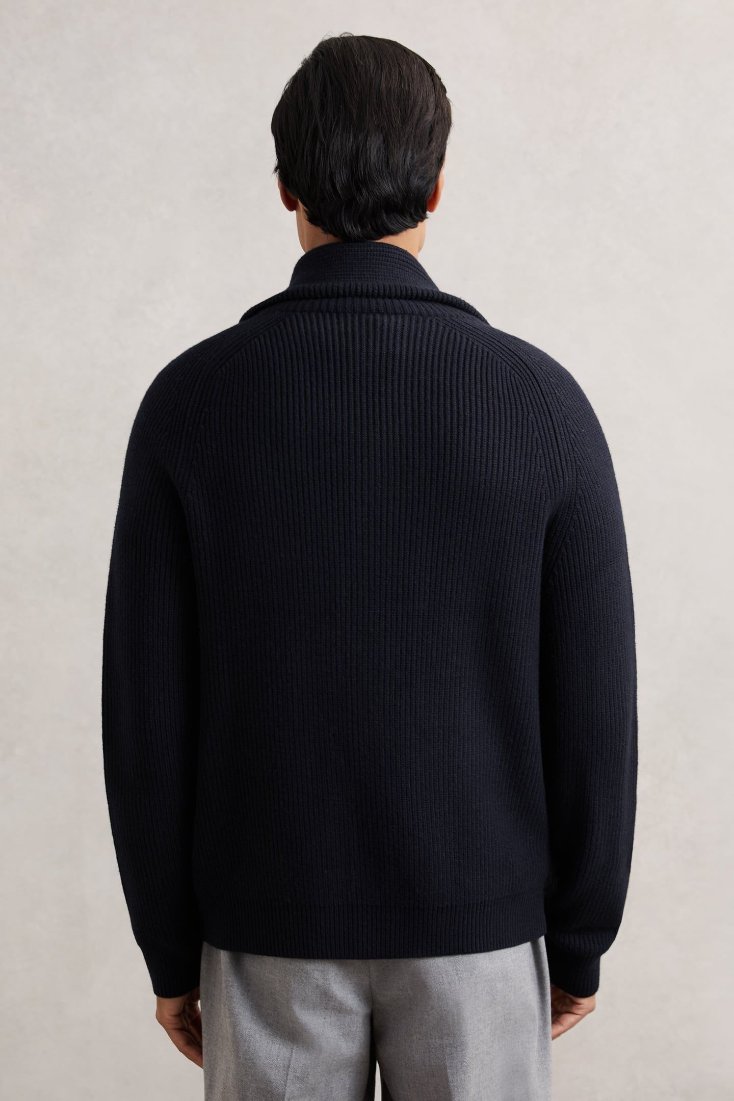 LS SHAWL COLLAR RIBBED CARDIGAN NAVY 3