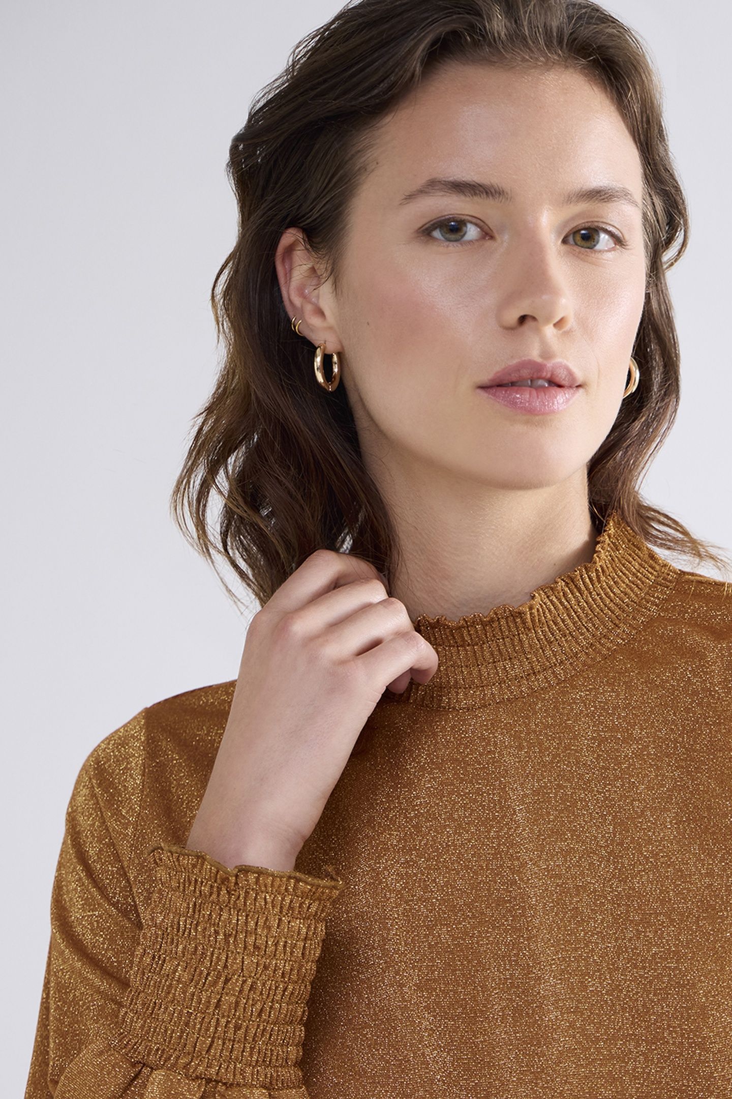 SMOCKED TOP FINE LUREX JERSEY CAMEL BROWN 4