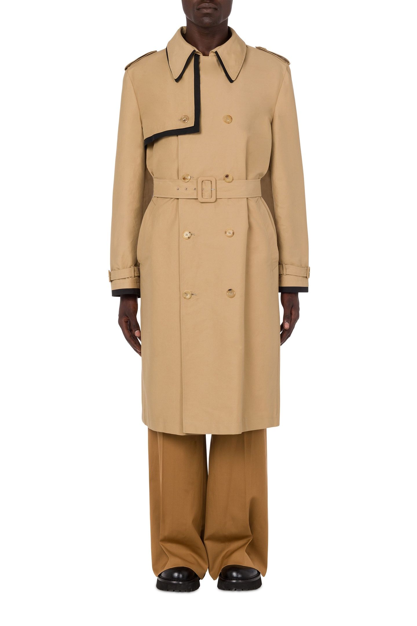 CONTRASTING LAYERS CANVAS TRENCH COAT BROWN 1