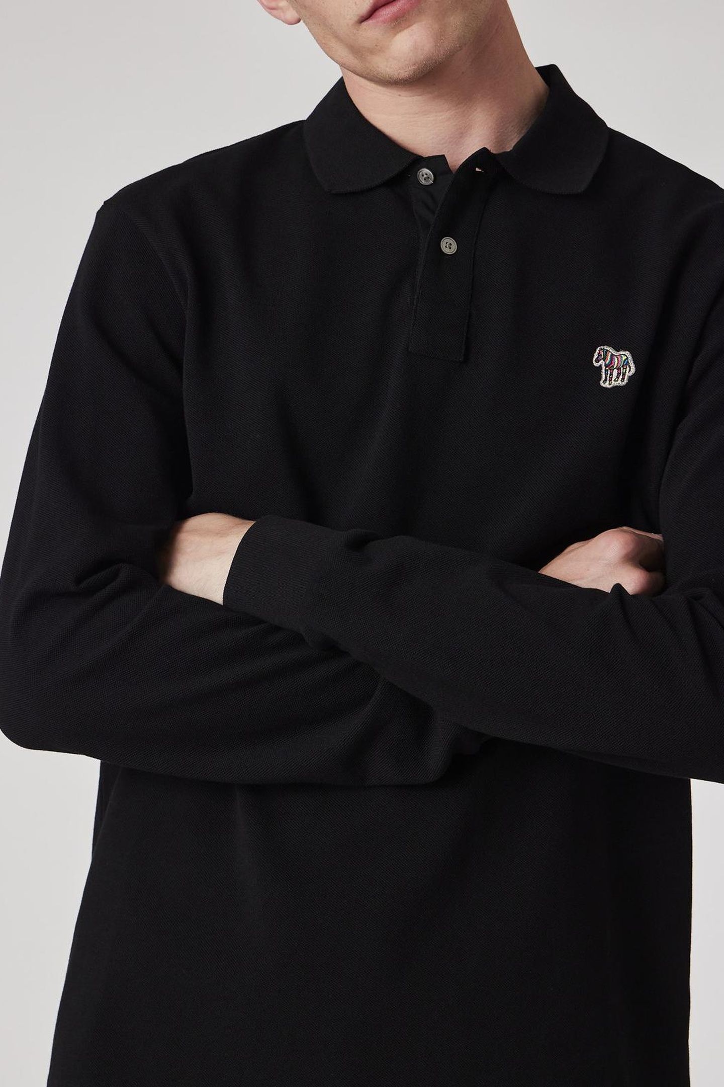 MENS REG FIT LS POLO SHIRT ZEBRA BLACK 5