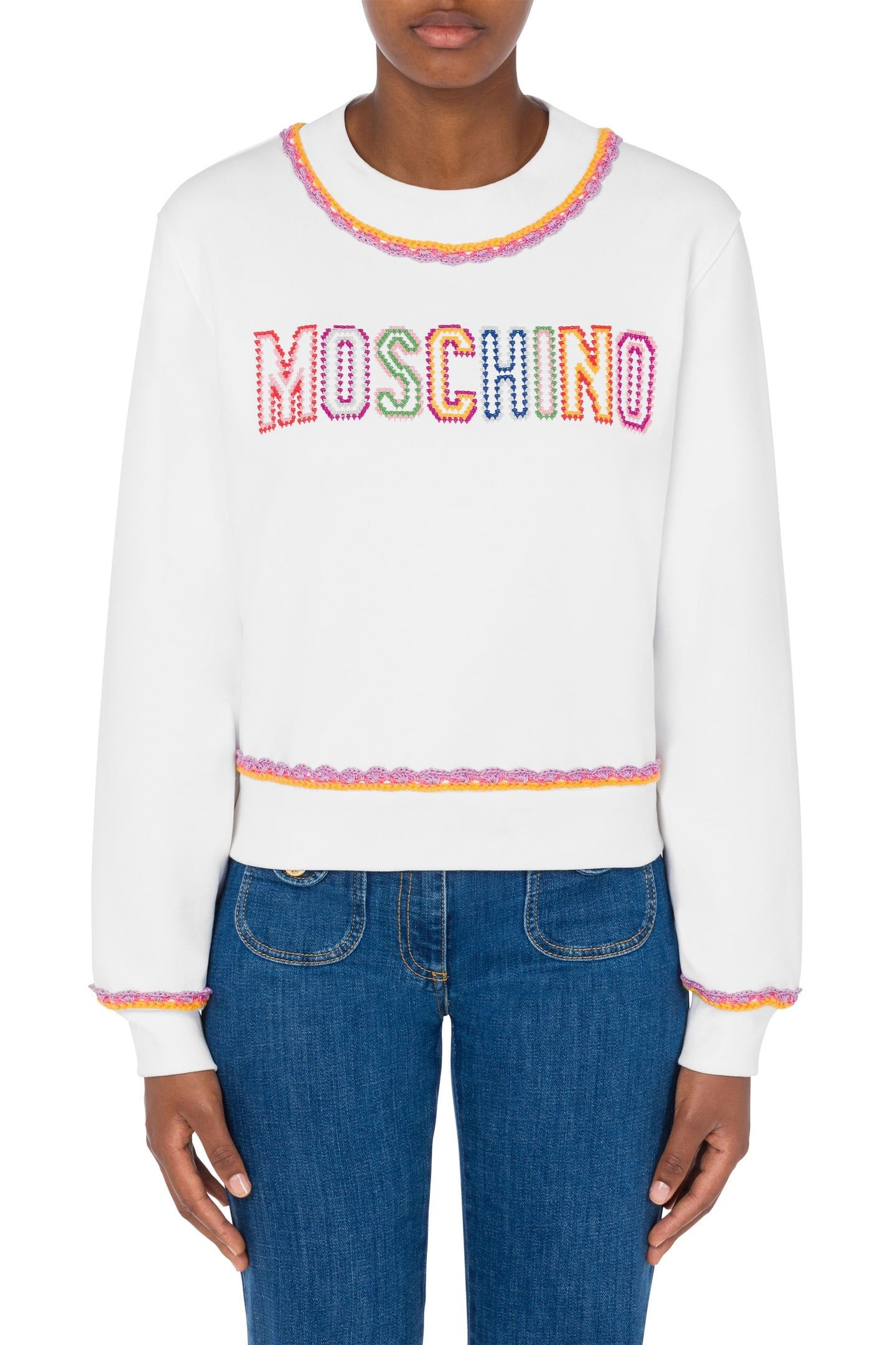 ORGANIC COTTON SWEATSHIRT CROCHET DETAILS WHITE 1