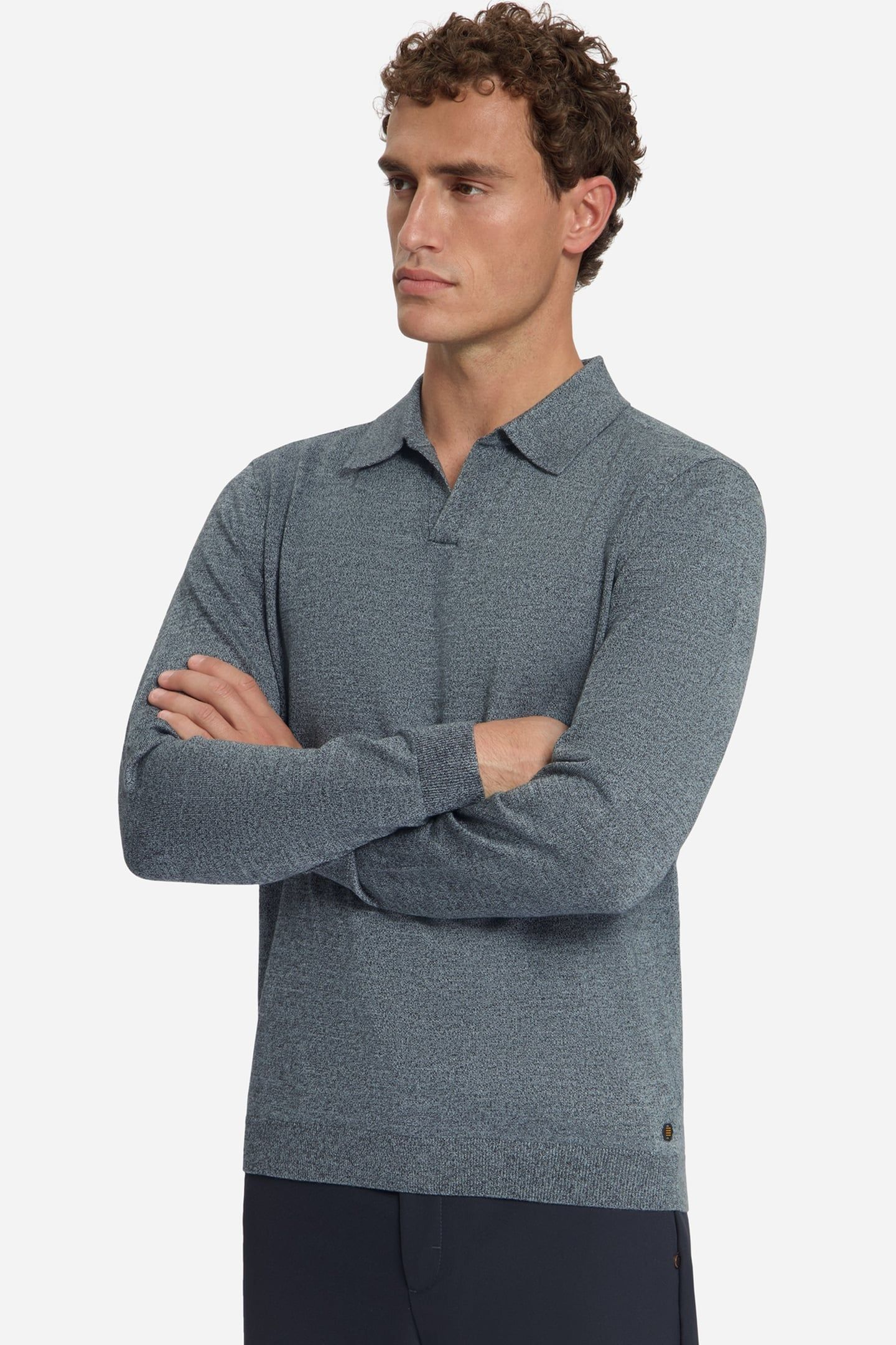 PULLOVER V POLO MELANGE DUSTY BLUE 3