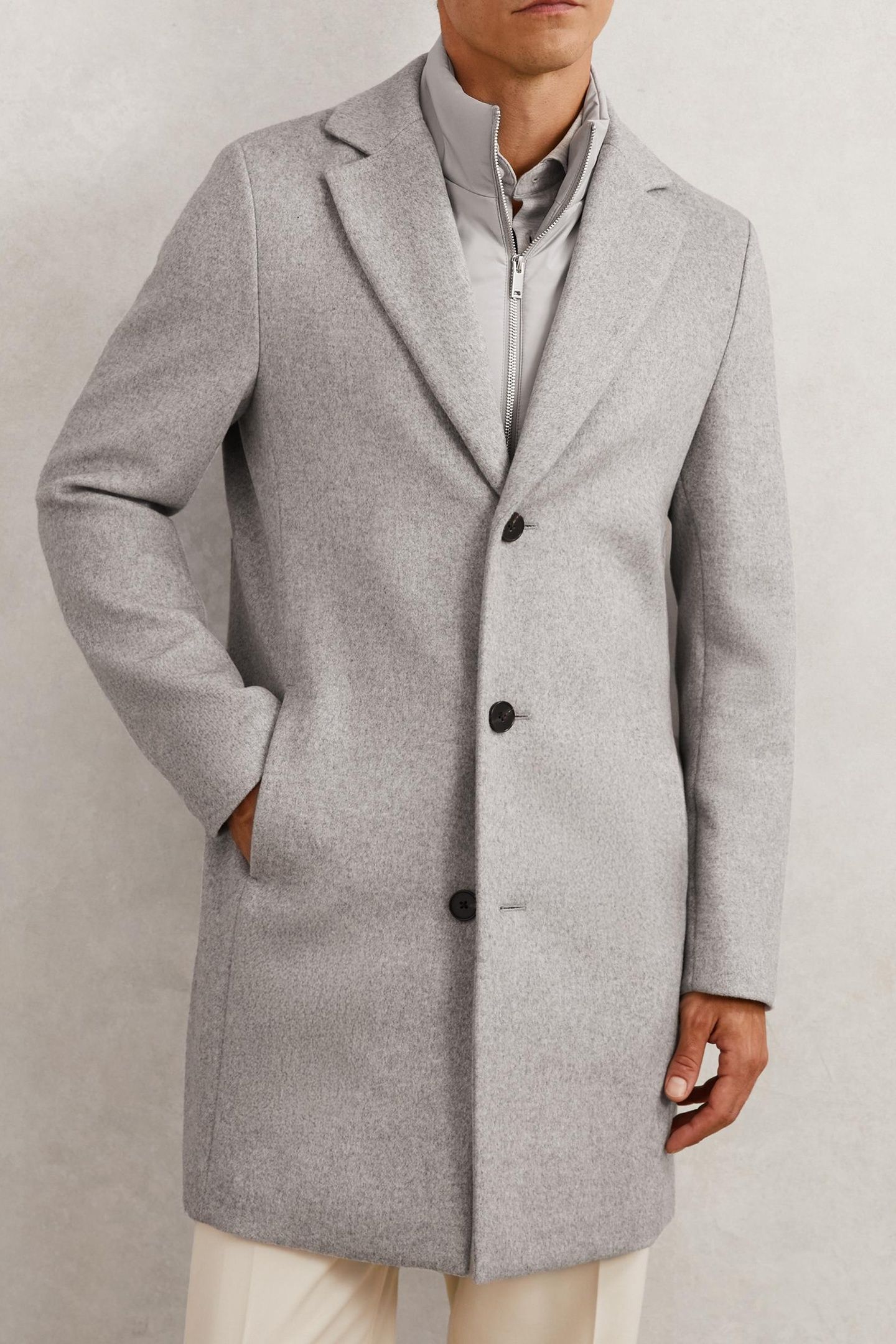 LS SB WOOL INTERNAL GILET OVERCOAT SOFT GREY 1