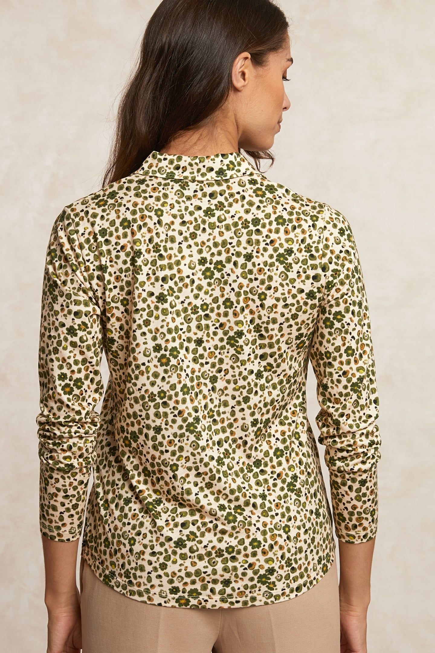 JERSEY FANTASY V-NECK BLOUSE KHAKI/BEIGE 2