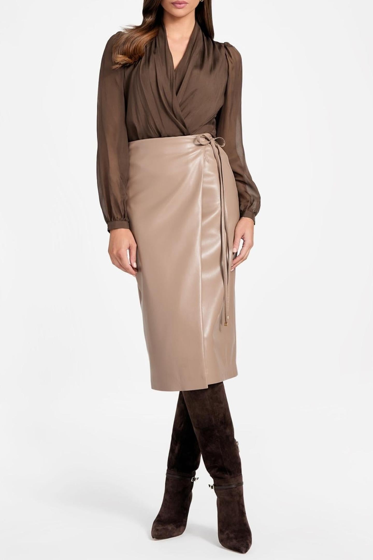 GLADYS WRAP SKIRT SILK TAUPE 1