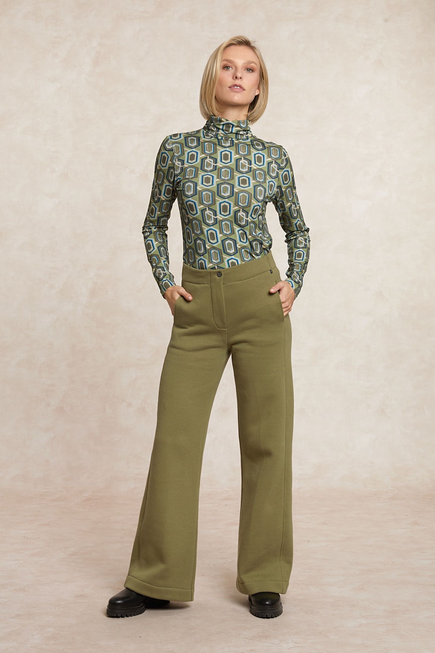 FANTASY ROLL NECK T-SHIRT LONG SLEEVES MULTI GREEN 1