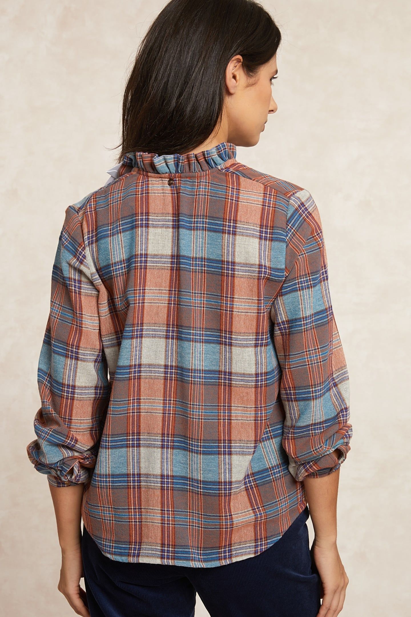 CHECKED BLOUSE BALLOON SLEEVES MULTI ORANGE 2