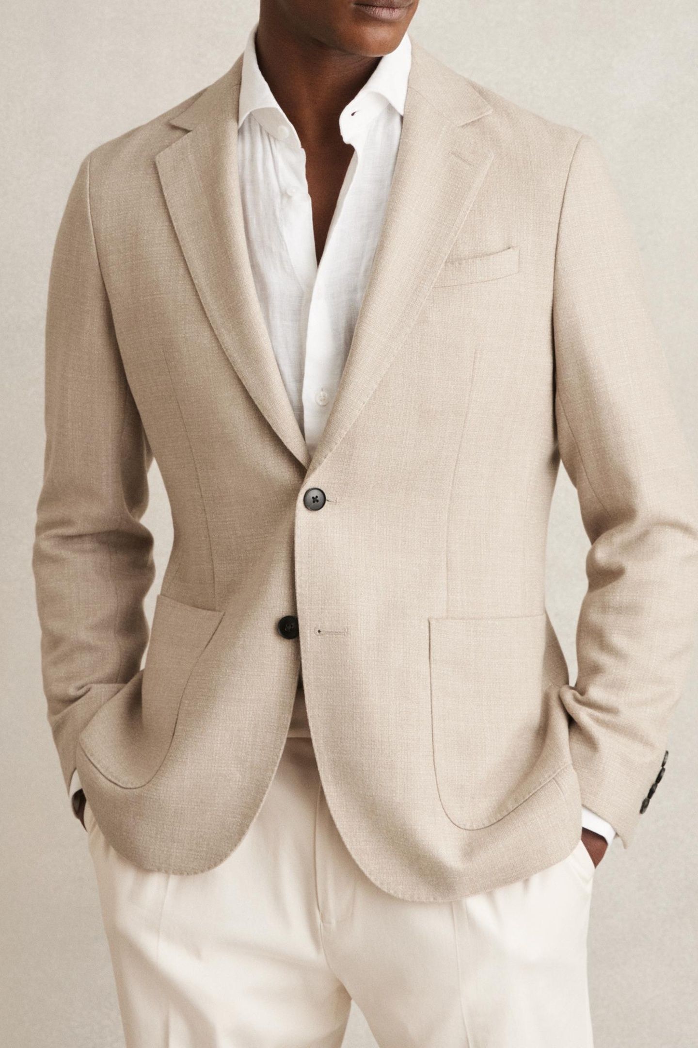 SB 2B NOTCH TEXTURED BLAZER OATMEAL 2