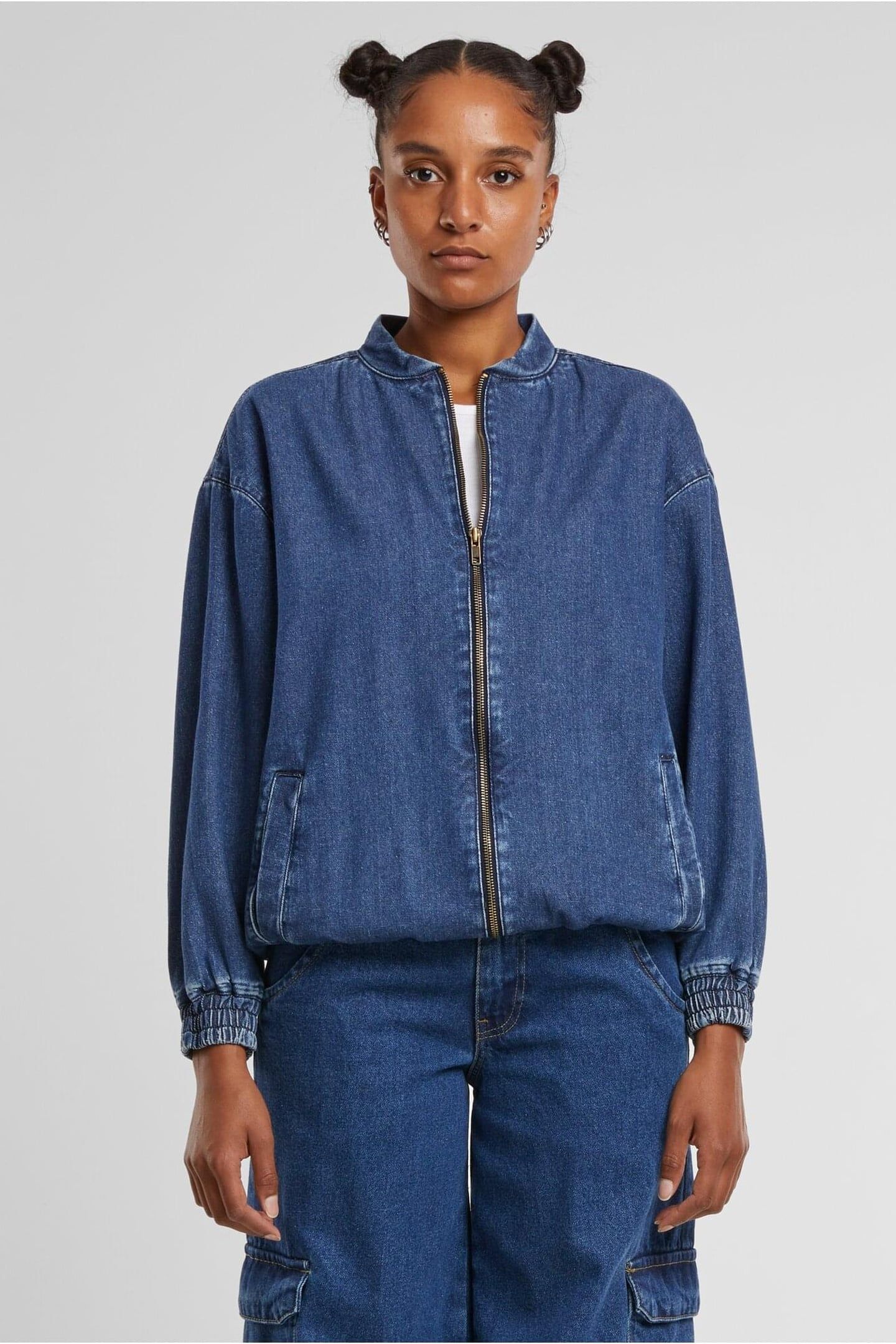 LADIES OVERSIZED SKATER JACKET MID DEEP BLUE WASHED 1
