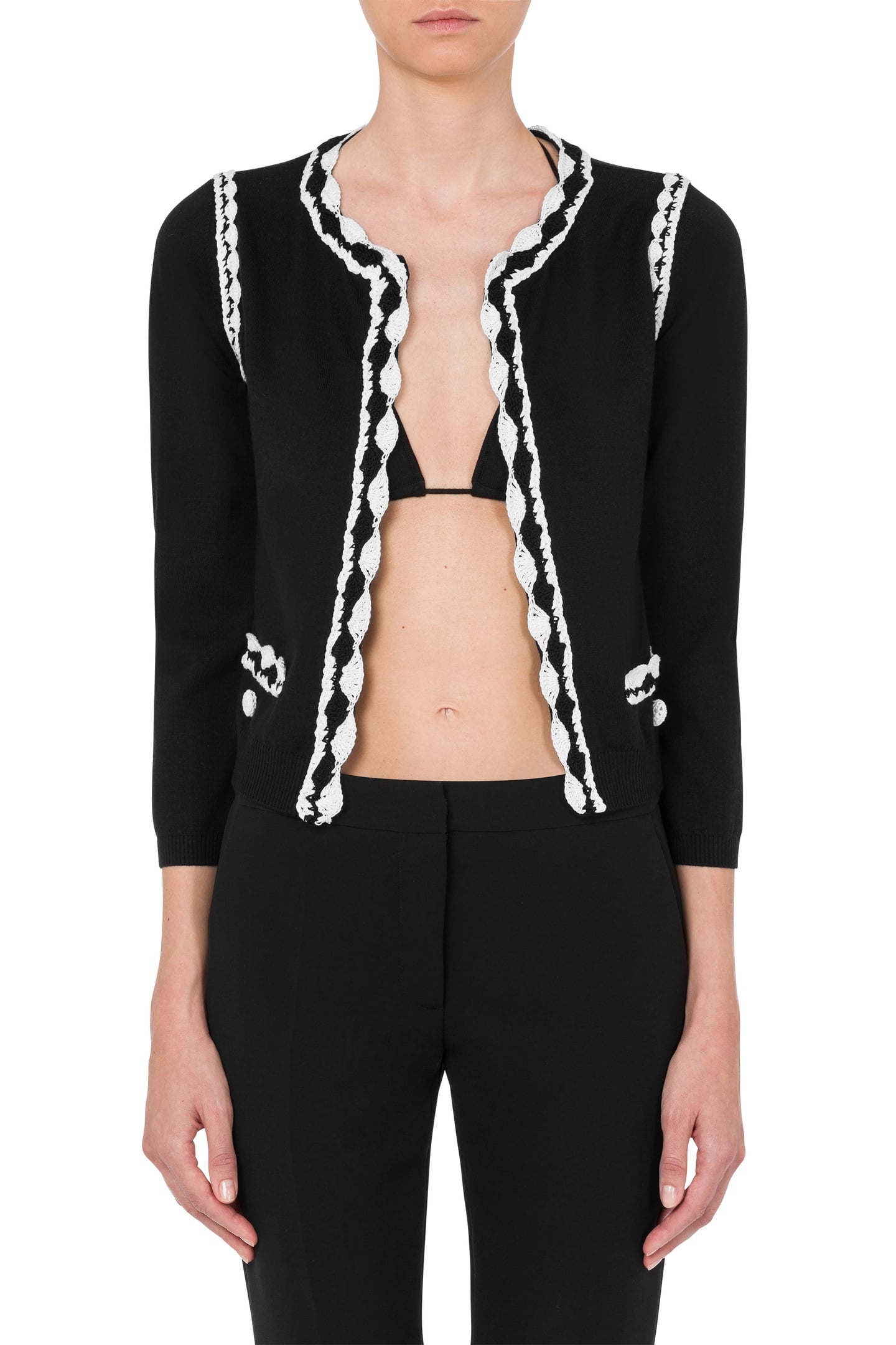 WOOL CARDIGAN CROCHET DETAILS BLACK 1