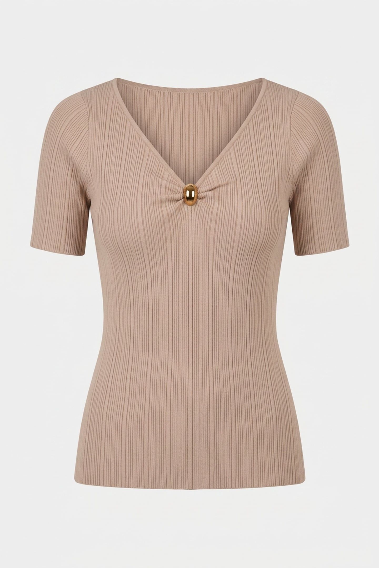 KATHLEEN SS RIBBED T VELVET TAUPE 3