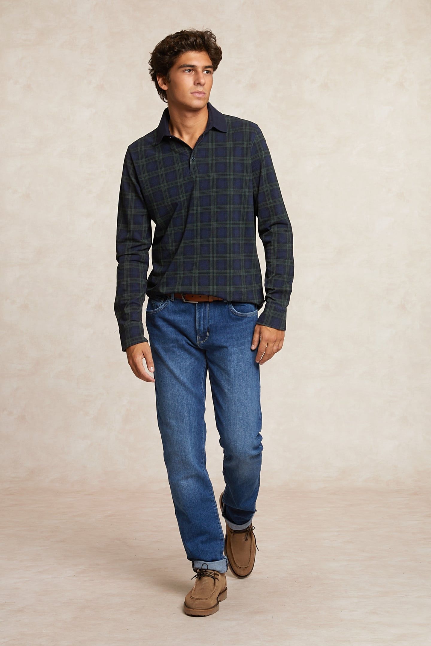 CUSTOM FIT COTTON CHECKED POLO ADMIRAL /BOTTLE BLUE 1