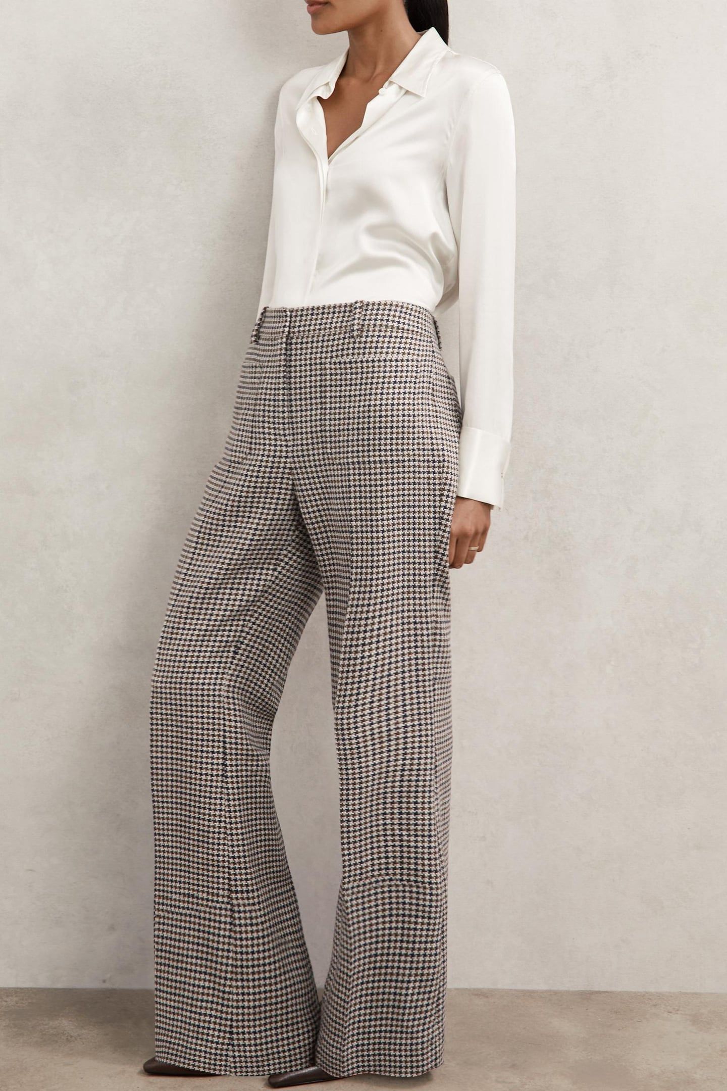 CHECK FLARE LEG TROUSER NAVY NEUTRAL CHECK 2