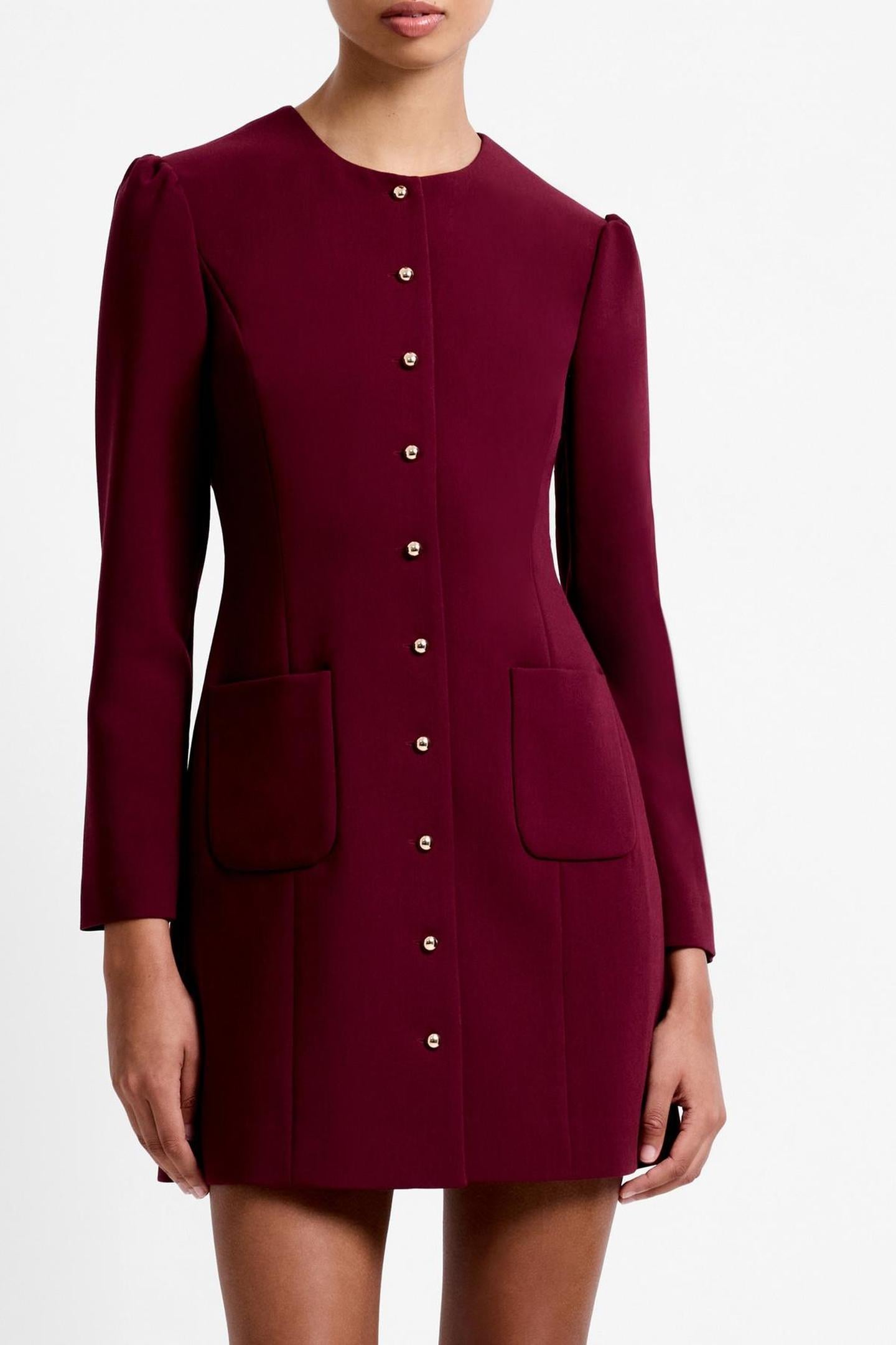 CELIE BUTTON THROUGH DRESS BORDEAUX RED BORDEAUX RED 2