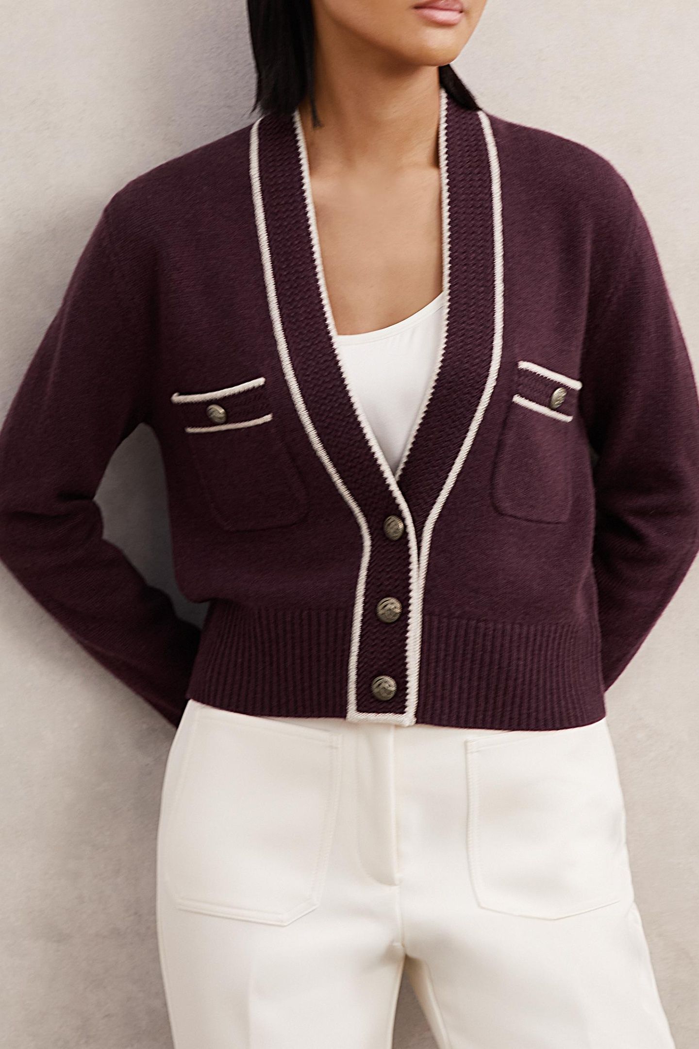TIPPED CARDIGAN BURGUNDY/NEUTRAL 1