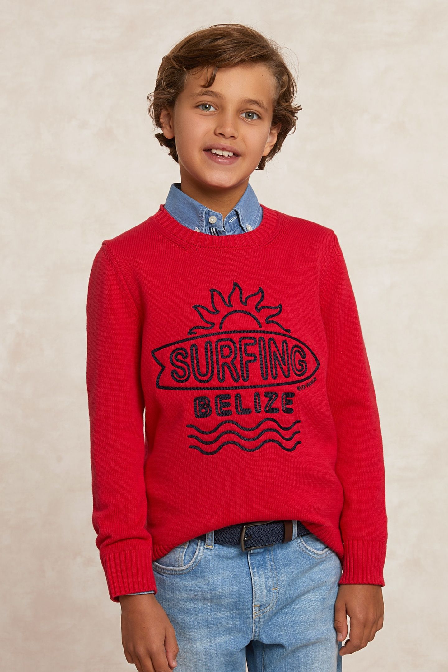 CUSTOM FIT COTTON FANTASY CREW NECK SWEATER HARVARD RED 3