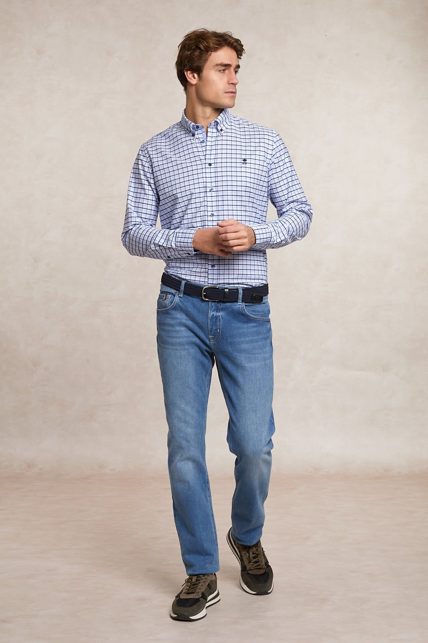 CUSTOM FIT CHECKED COMFORT STRETCH SHIRT BLUE/WHITE 1