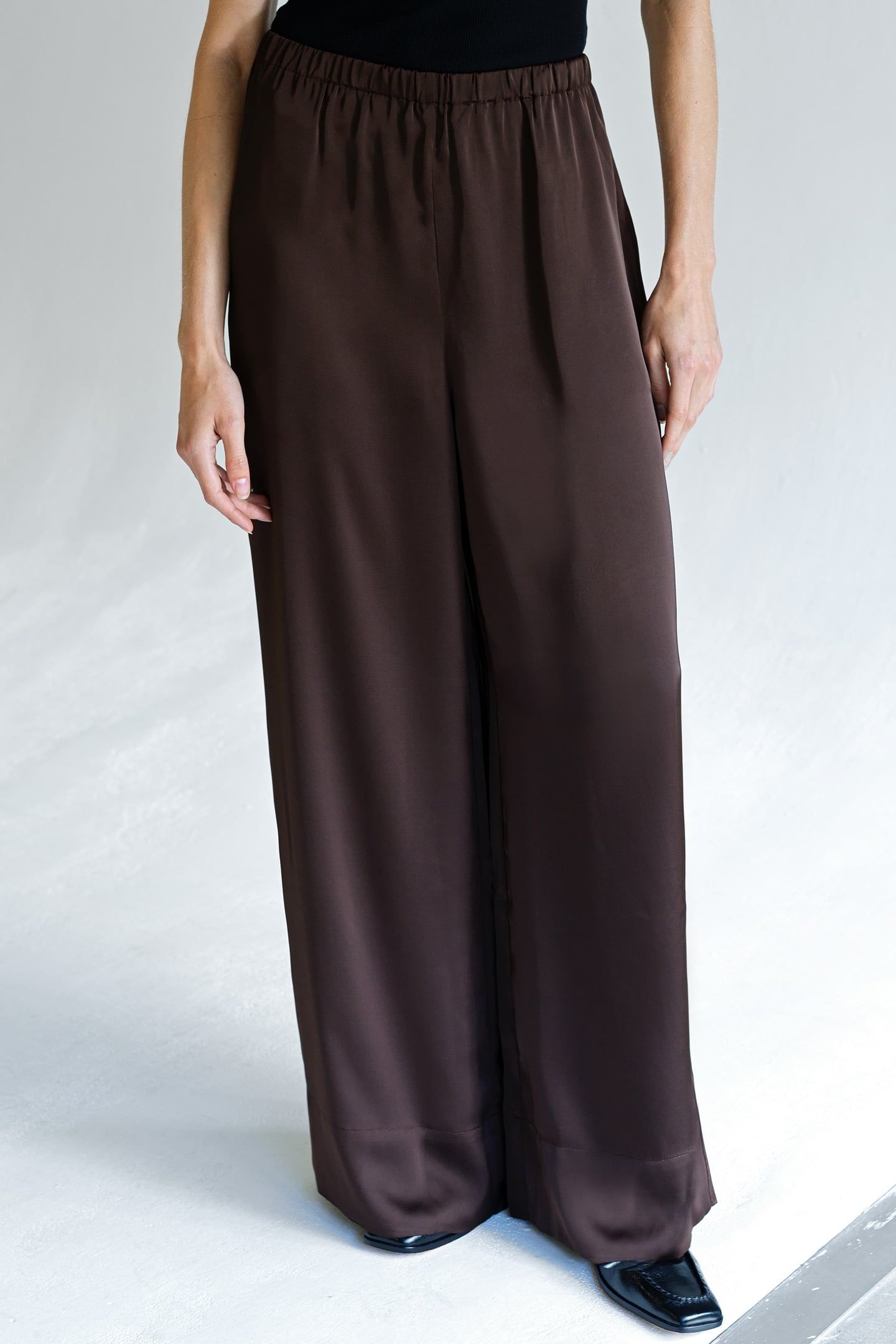 BERNADETTA SATIN WIDE LEG PANT BITTER CHOCOLATE BITTER CHOCO 1
