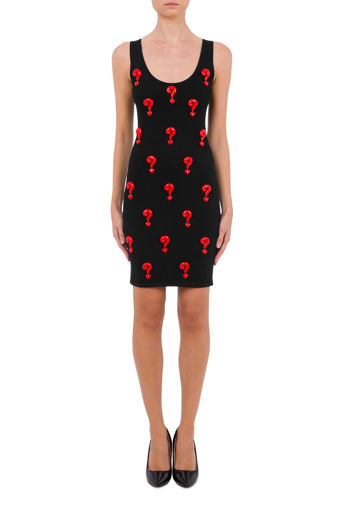 RED QUESTION MARKS STRETCH DRESS BLACK 1