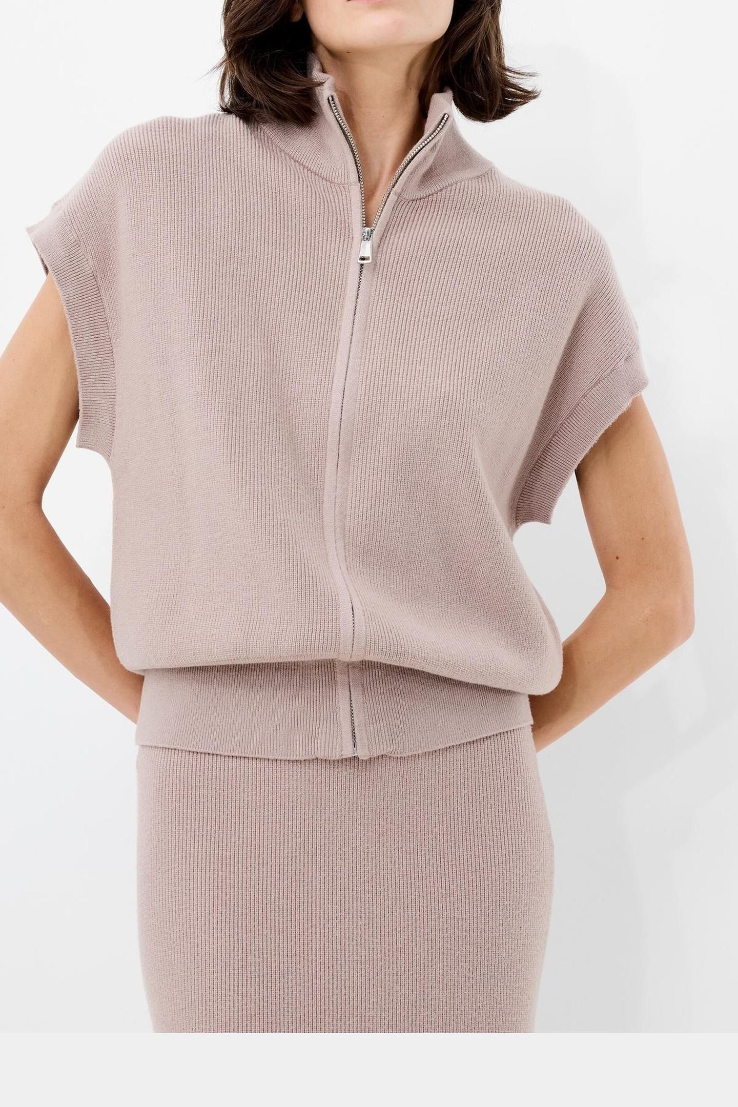 AVA ZIP THROUGH SLVLES VEST TAUPE NEUTRAL TAUPE NEUTRAL 1