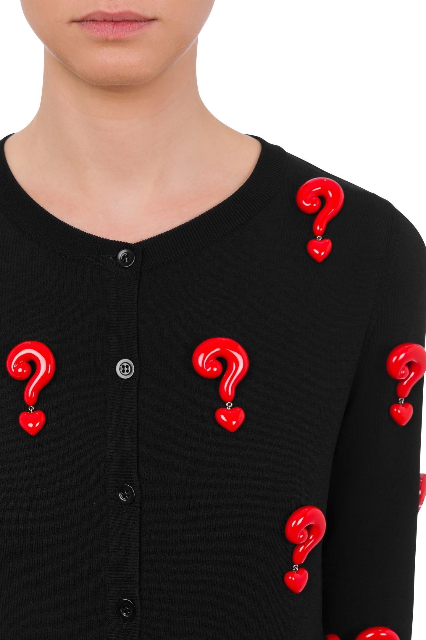 CARDIGAN STRETCH RED QUESTION MARKS BLACK 4