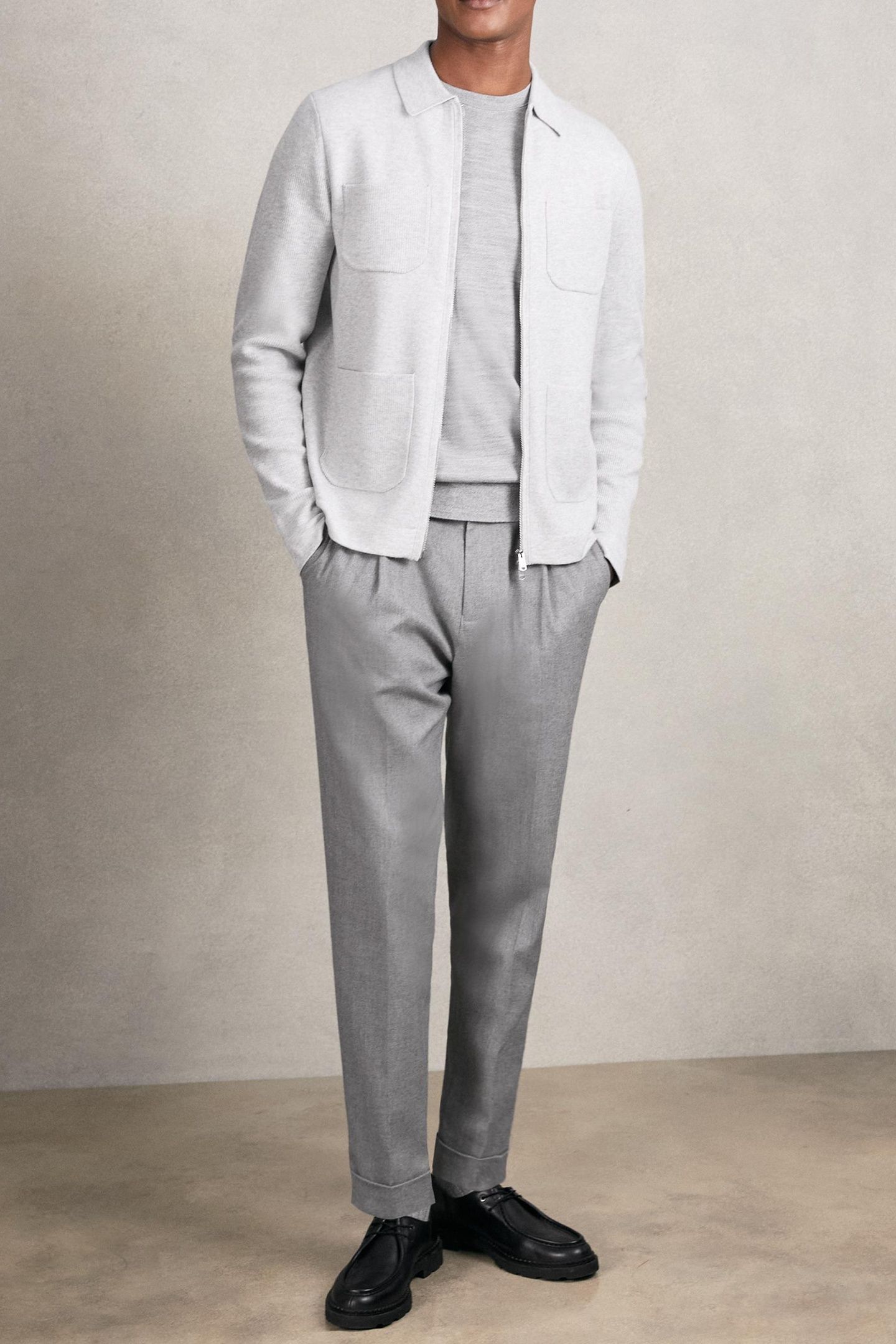 LS ZIP THROUGH RIBBED FOUR POCKET SHIRT SOFT GREY 4