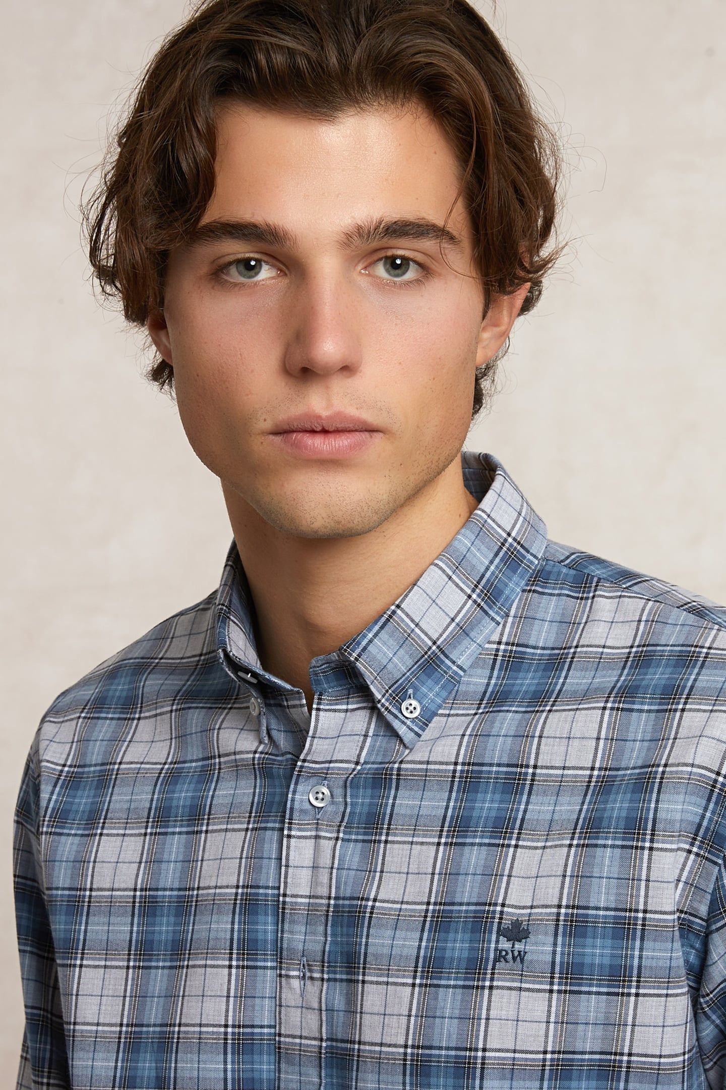 CUSTOM FIT CHECKED SHIRT GREY/BLUE 4