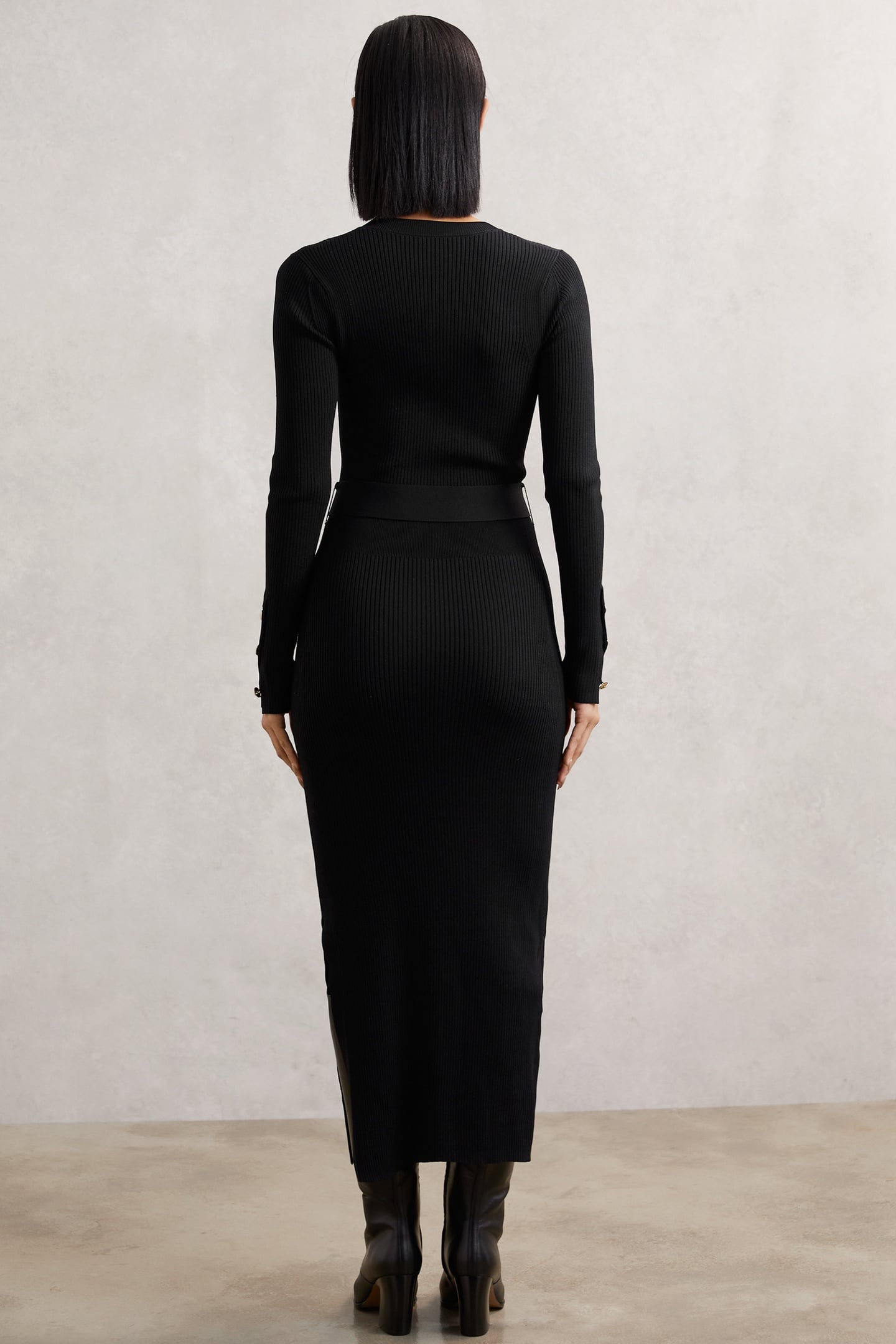 BUTTON KNITTED MIDI DRESS BLACK 3