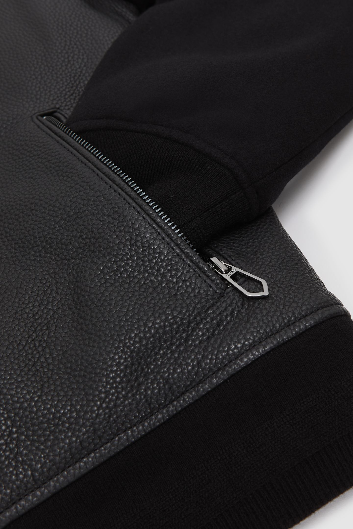 LS LEATHER WOOL SLEEVE BOMBER JACKET BLACK 4