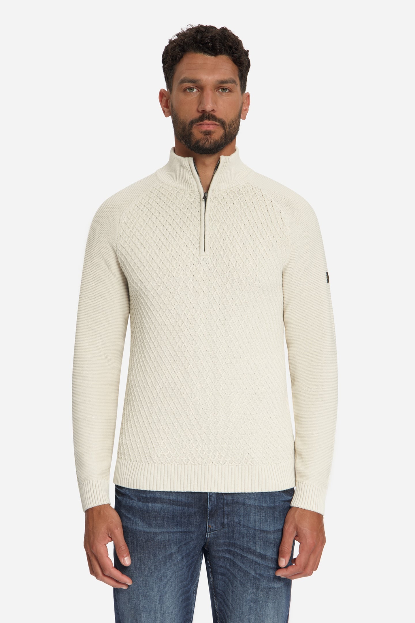 PULLOVER HALF ZIP CABLE KNIT STONE 1