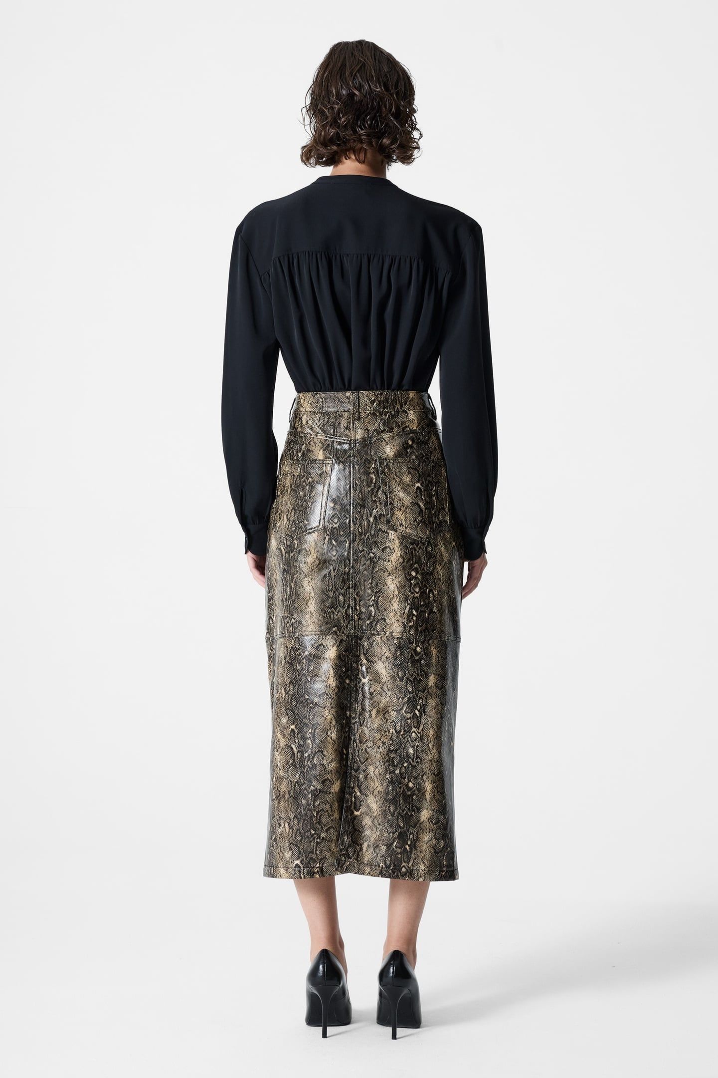 BRANDY SNAKESKIN PU MIDI SKIRT SNAKE PU SNAKE PU 3