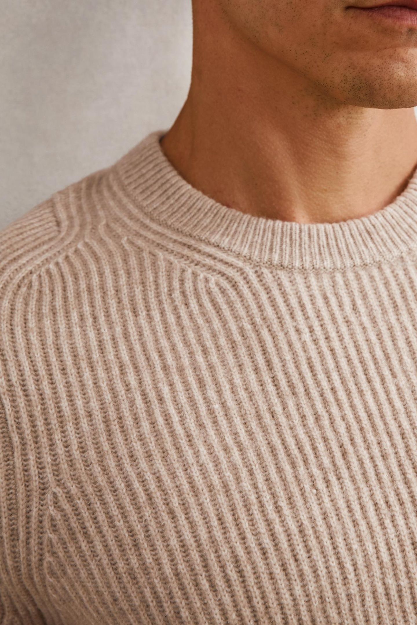 LS CREW BRUSHED WOOL RIBBED JUMPER OATMEAL BROWN 6