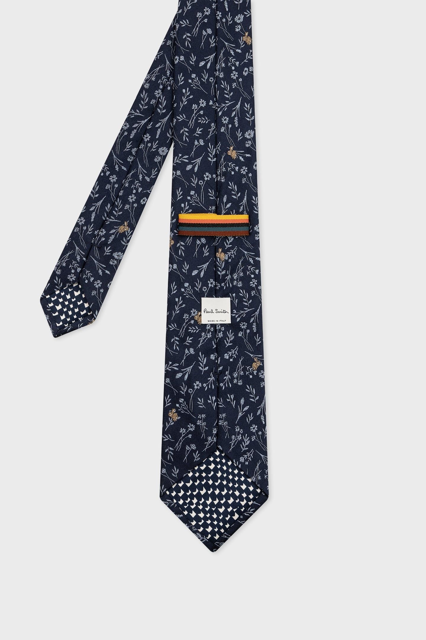 MEN TIE RABBIT FLORAL VERY DARK NAVY 2