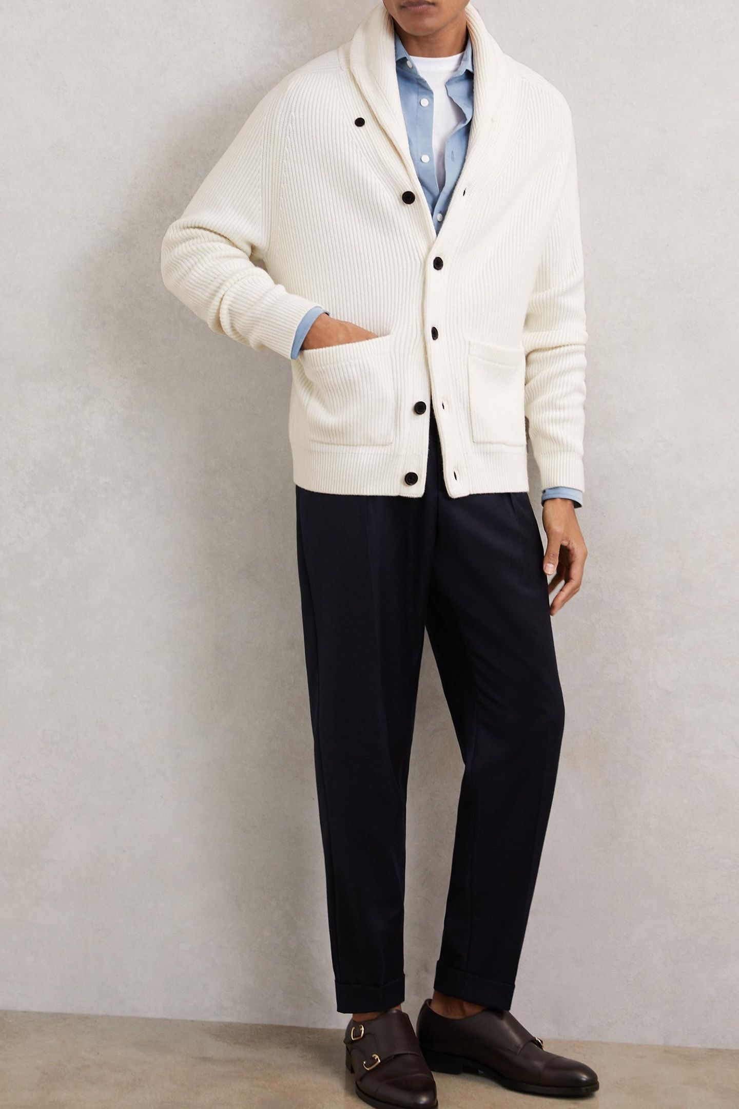 LS SHAWL COLLAR RIBBED CARDIGAN WINTER WHITE 3