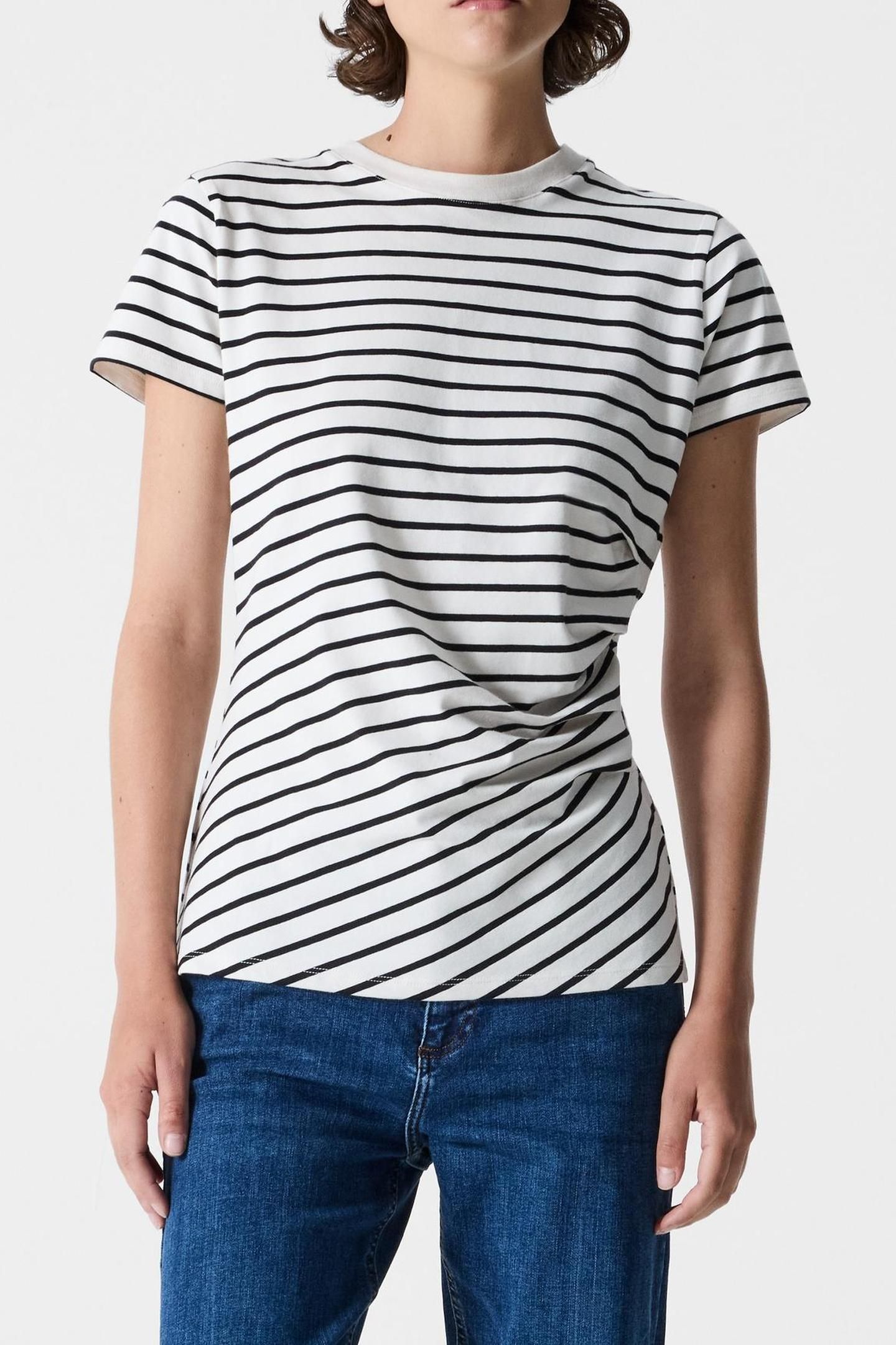 RALLIE ROUCHED SIDE TEE LINEN WHITE/BLACK ST LINEN WHITE/BLA 2